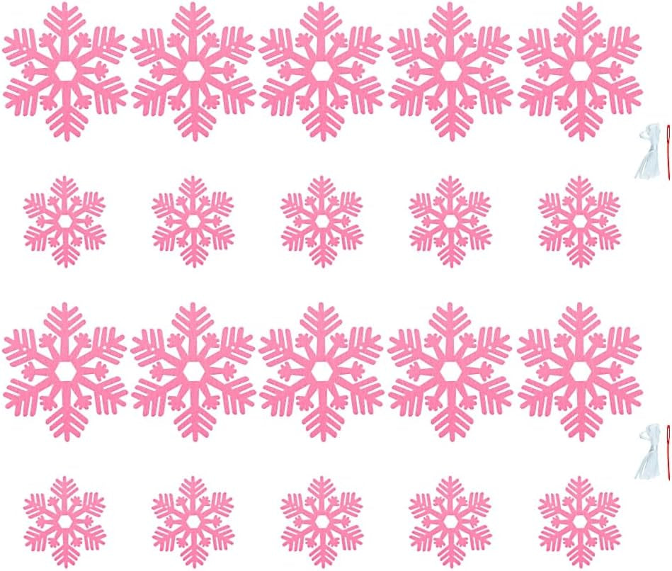 2 Pack Pink Snowflake Garland Felt Snowflake Banner Cute Pink Christmas Snowflake Decoration for Snow Winter Party Decorations