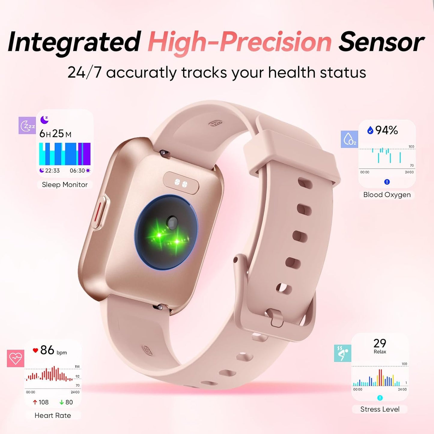 Smart Watches for Women, 1.8'' Alexa Built-In Fitness Tracker Watch with Bluetooth Calls, IP68 Waterproof, Heart Rate/Sleep/Spo2 Monitor, 110 Sports Modes Compatible with Android & Iphone
