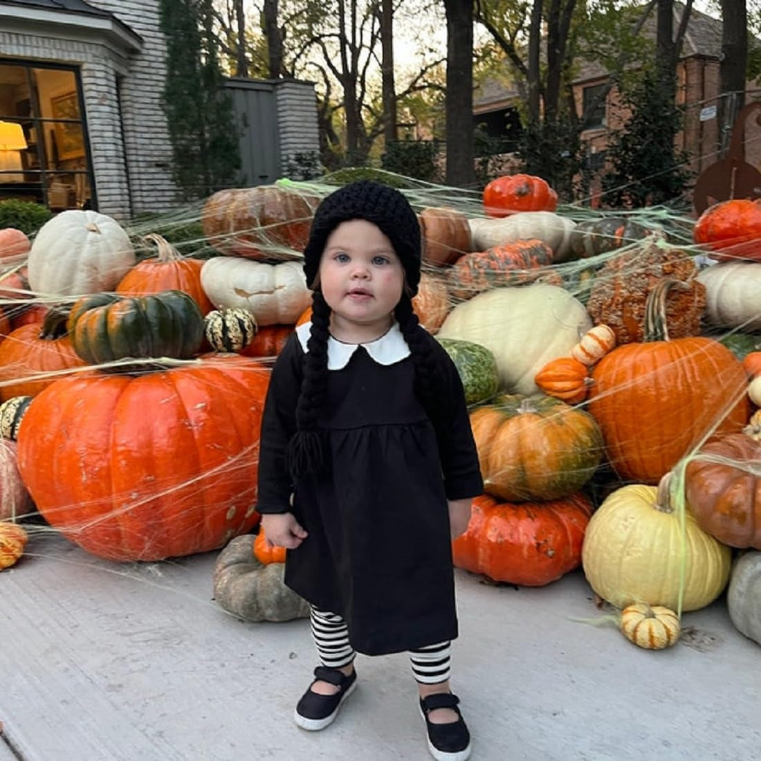 Toddler Baby Girl Halloween Outfit Doll Collar Black Long Sleeve Dress A-Line Dress Halloween Dress Costumes