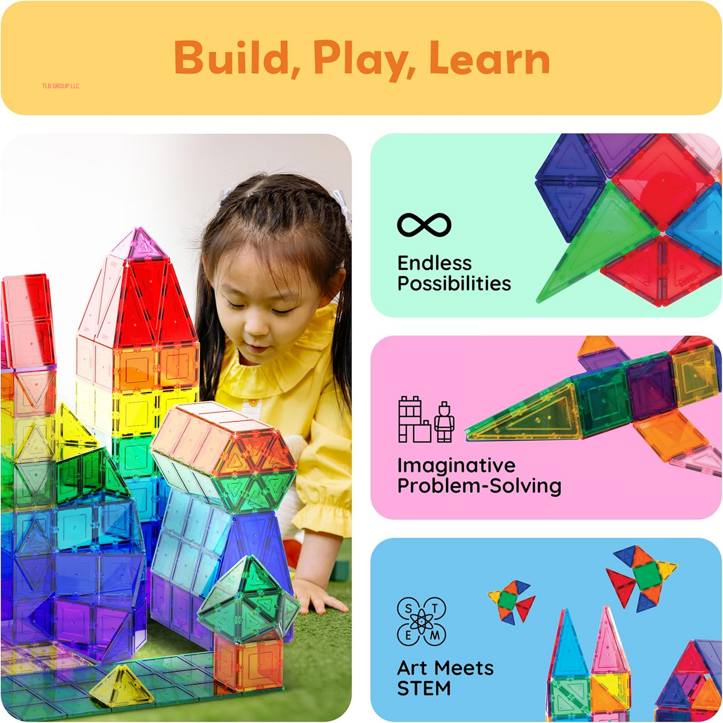 60 Piece Set 60Pcs Magnet Building Tiles Clear Magnetic 3D Blocks Construction Playboards - Creativity beyond Imagination, Inspirational, Recreational, Educational, Conventional