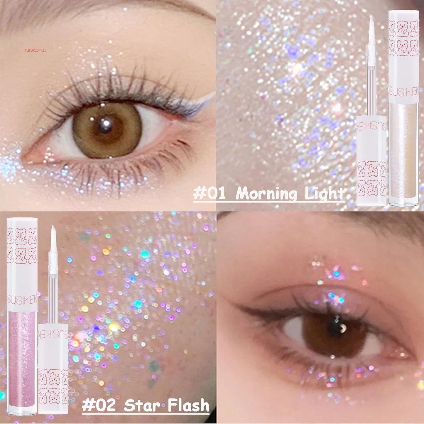 6Pcs Liquid Glitter Eyeshadow Eyeliner, Korean Makeup, Bling under Eye Shadow, Shimmer Eye Make up Valentine'S Gift Set,Long Lasting,Quick Drying & Pigmented Loose Glitter Glue for Crystals Makeup