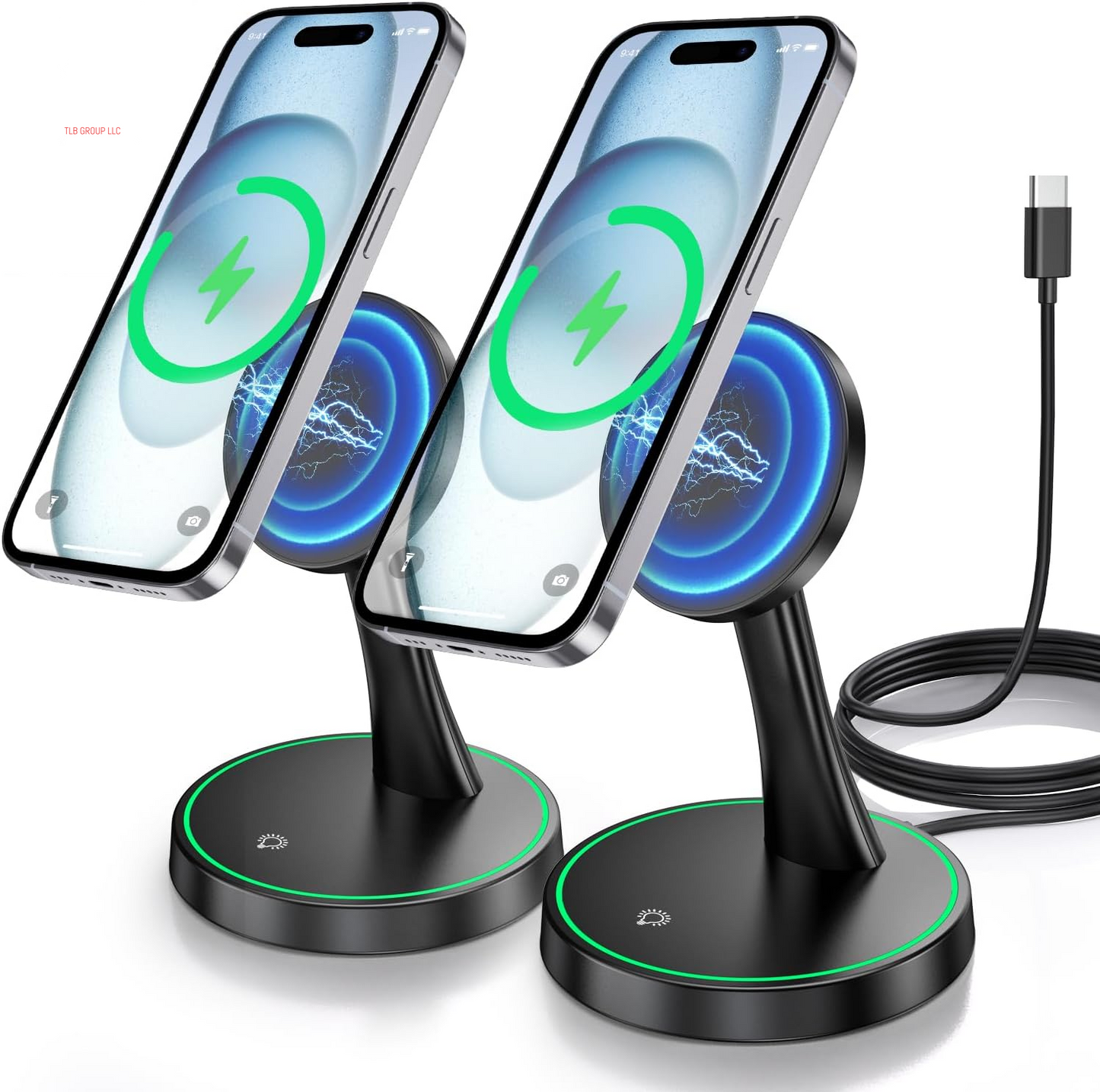 Magnetic Wireless Charger Stand 15W Fast Mag-Safe Charger for Iphone 16/16 Pro/16 Plus/16 Pro Max/15/14/13/12 Series Magnet Wireless Charging Station/Pad with Sleep-Friendly Light for Airpods