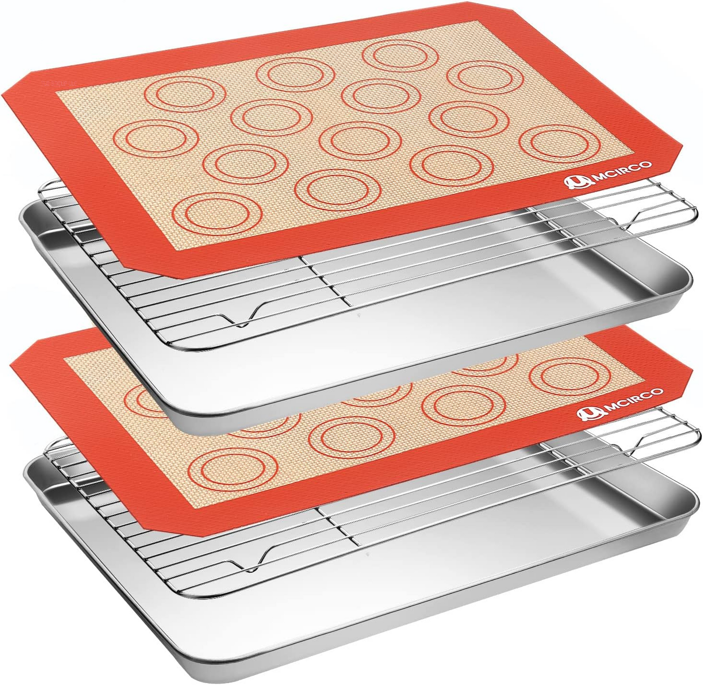 Stainless Steel Baking Sheet Tray Cooling Rack with Silicone Baking Mat Set, Cookie Pan with Cooling Rack, Set of 6 (2 Sheets + 2 Racks + 2 Mats), Size 16 X 12 X 1 Inch, Easy Clean