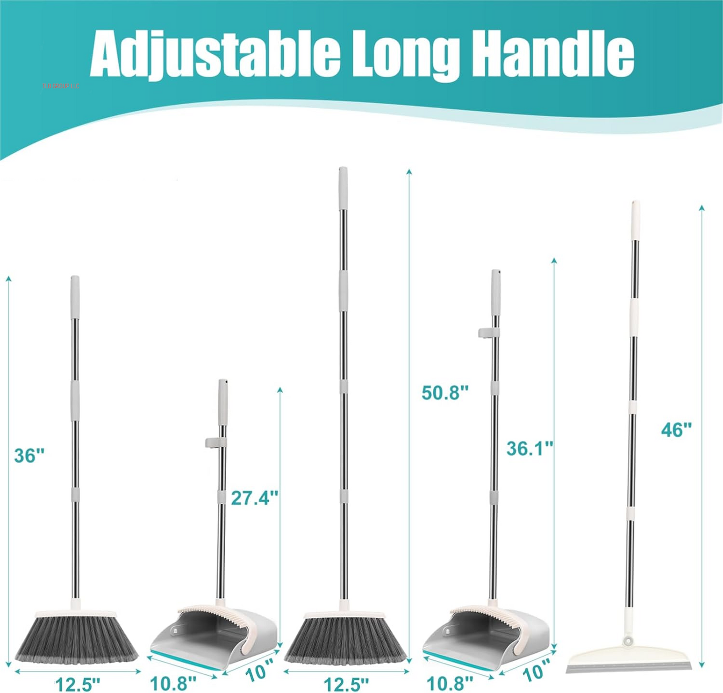 Upgrade Broom and Dustpan Set, Silicone Broom,Long Handle Broom with Upright Standing Dustpan, Squeegee - Broom for Indoor Cleaning 2+1,For Indoor Outdoor,Smooth Floors, Rugs (Grey-White)