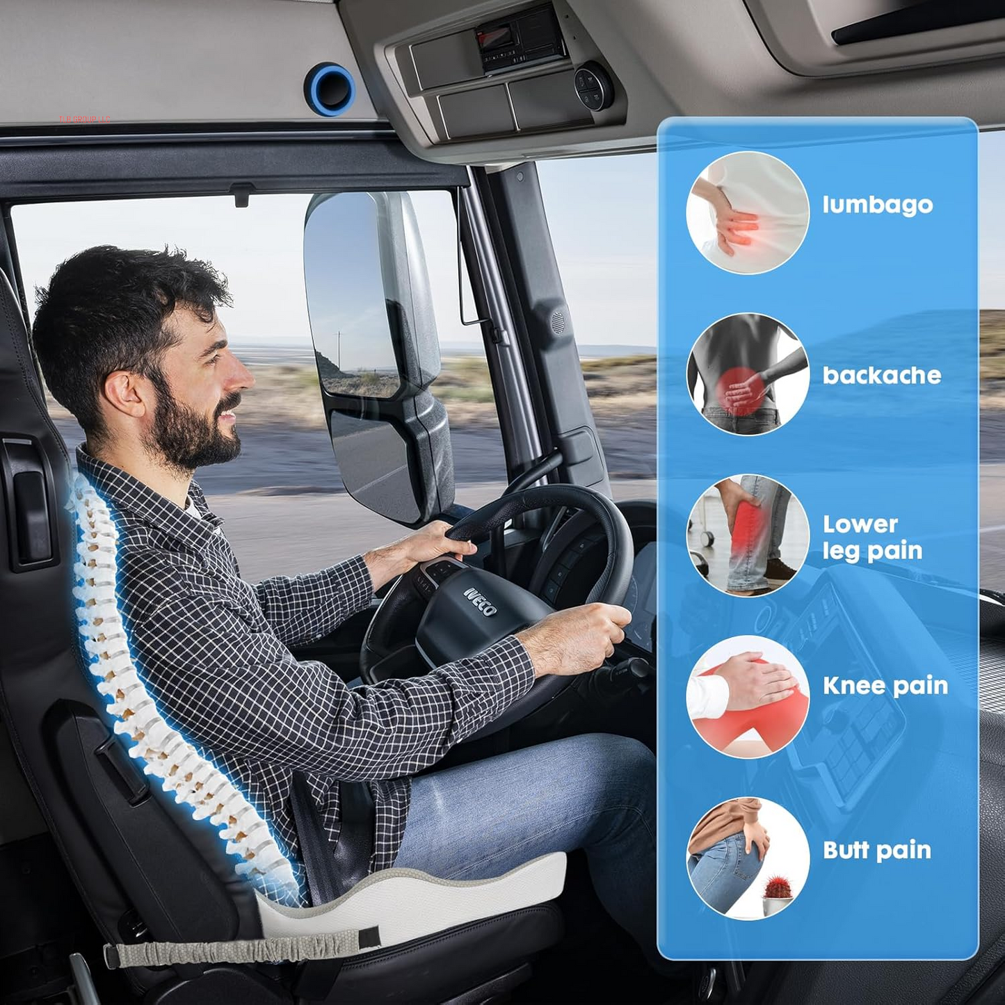 X-Large Seat Cushion for Truck Driver, Upgraded Truck Seat Cushion for Long-Term Driving Back Support & Pain Relief, Greater Memory Foam with Non-Slip Washable Cover, Relieves Truck Car Sitting & Pain TRUCK DRIVER