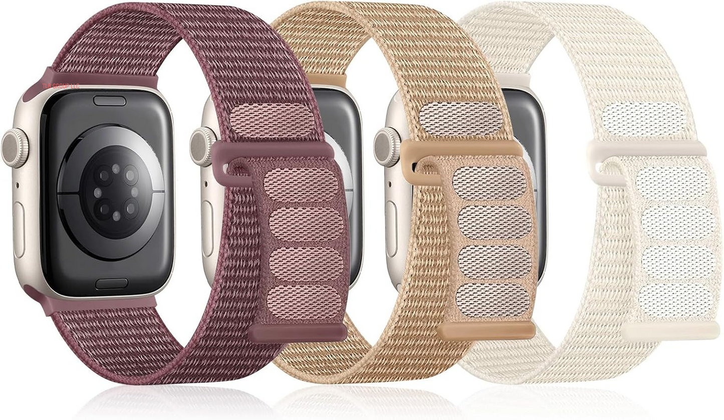 3 Pack Sport Nylon Loop Band Compatible with Apple Watch Band 38Mm 40Mm 41Mm 42Mm 44Mm 45Mm 49Mm 46Mm Women Men, Adjustable Breathable Replacement Strap for Iwatch Series 10/9/8/7/6/5/4/3/2/1/Se/Ultra