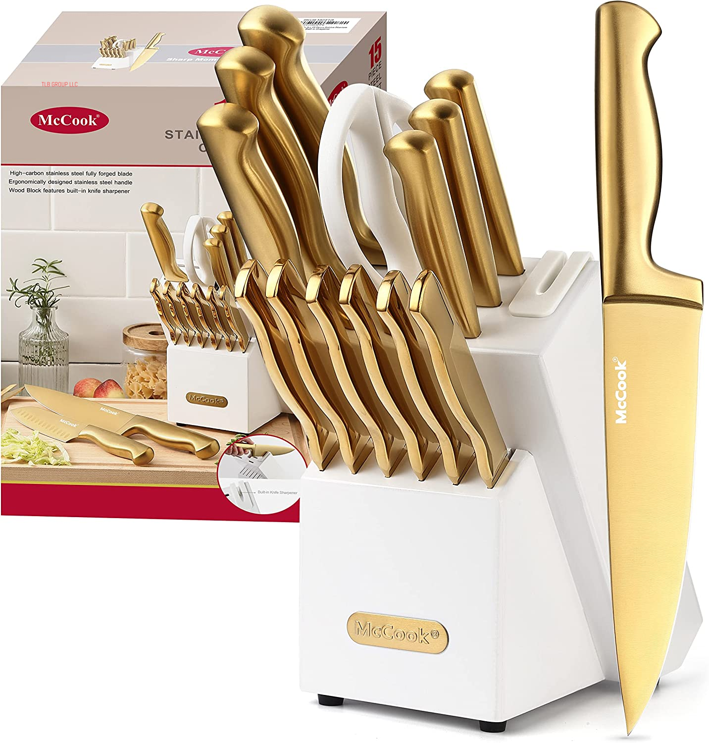 ® Knife Sets,German Stainless Steel Knife Block Sets with Built-In Sharpener