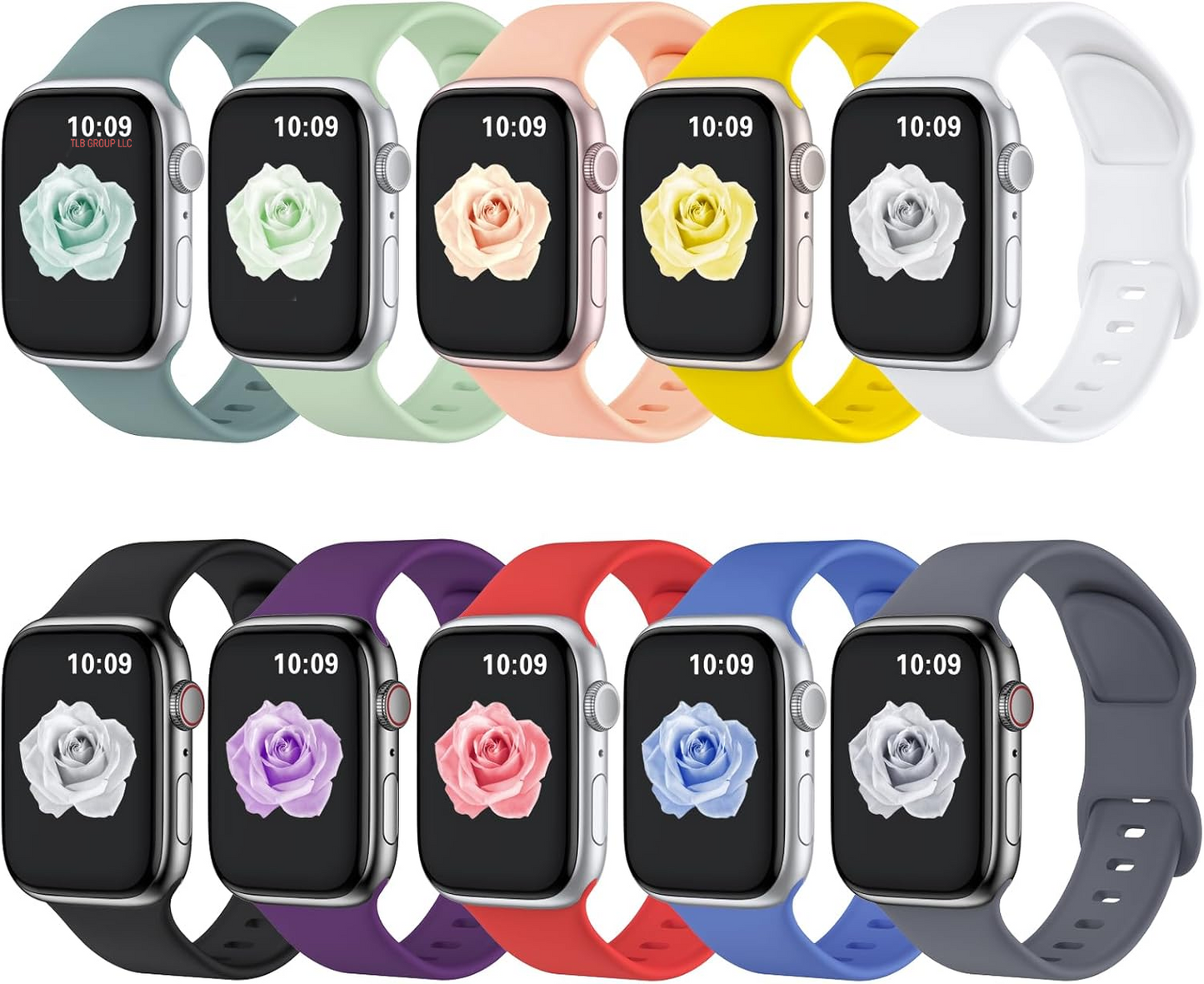 10 Pack Sport Bands Compatible with Apple Watch Band 38Mm 40Mm 41Mm 42Mm 44Mm 45Mm 46Mm 49Mm Women Men, Soft Silicone Waterproof Strap for Apple Watch SE Ultra Iwatch Series 10 9 8 7 6 5 4 3