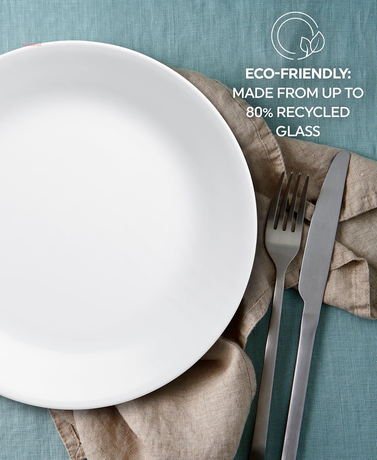 Vitrelle 18-Piece Service for 6 Dinnerware Set, Triple Layer Glass and Chip Resistant, Lightweight round Plates and Bowls Set, Winter Frost White