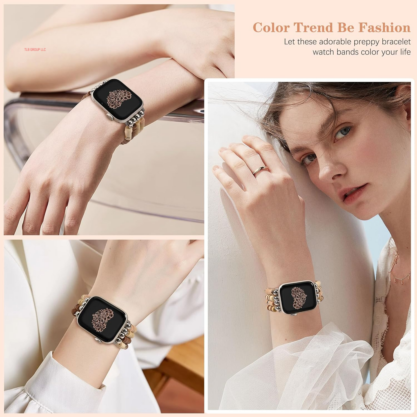 DIY Beaded Bracelet Compatible with Apple Watch Band 38/40/41/42/44/45/46/49Mm, Elastic Stretchy Handmade Cute Straps Replacement for Iwatch Series 10 9 8 7 6 5 4 3 2 1 SE Ultra 1/2 Women Men