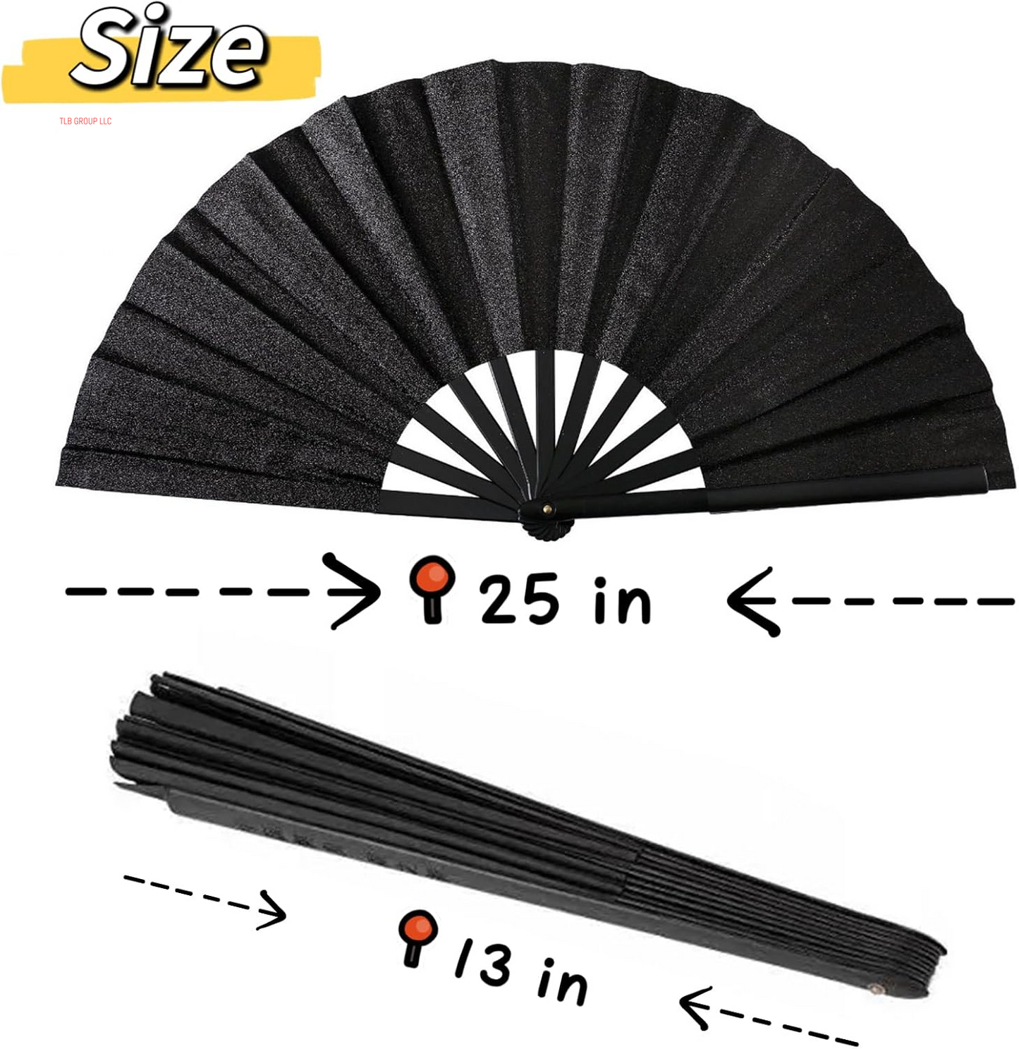Upgraded Hand Fan for Women Foldable, Line Dance Popping Fan,13 in Large Hand Clack Fans for Dance,Boots on the Ground Fan (Simple Style, Silk Black)