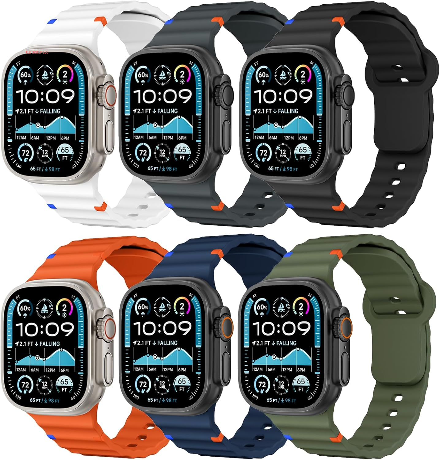 Sport Band for Apple Watch Ultra/2 Bands 49Mm 46Mm 45Mm 44Mm 42Mm 41Mm 40Mm 38Mm for Men Women,Waterproof Soft Silicone Strap Wristband for Iwatch Series 10 9 8 7 6 5 4 3 SE/2 41 45 40 44 Mm,6 Pack
