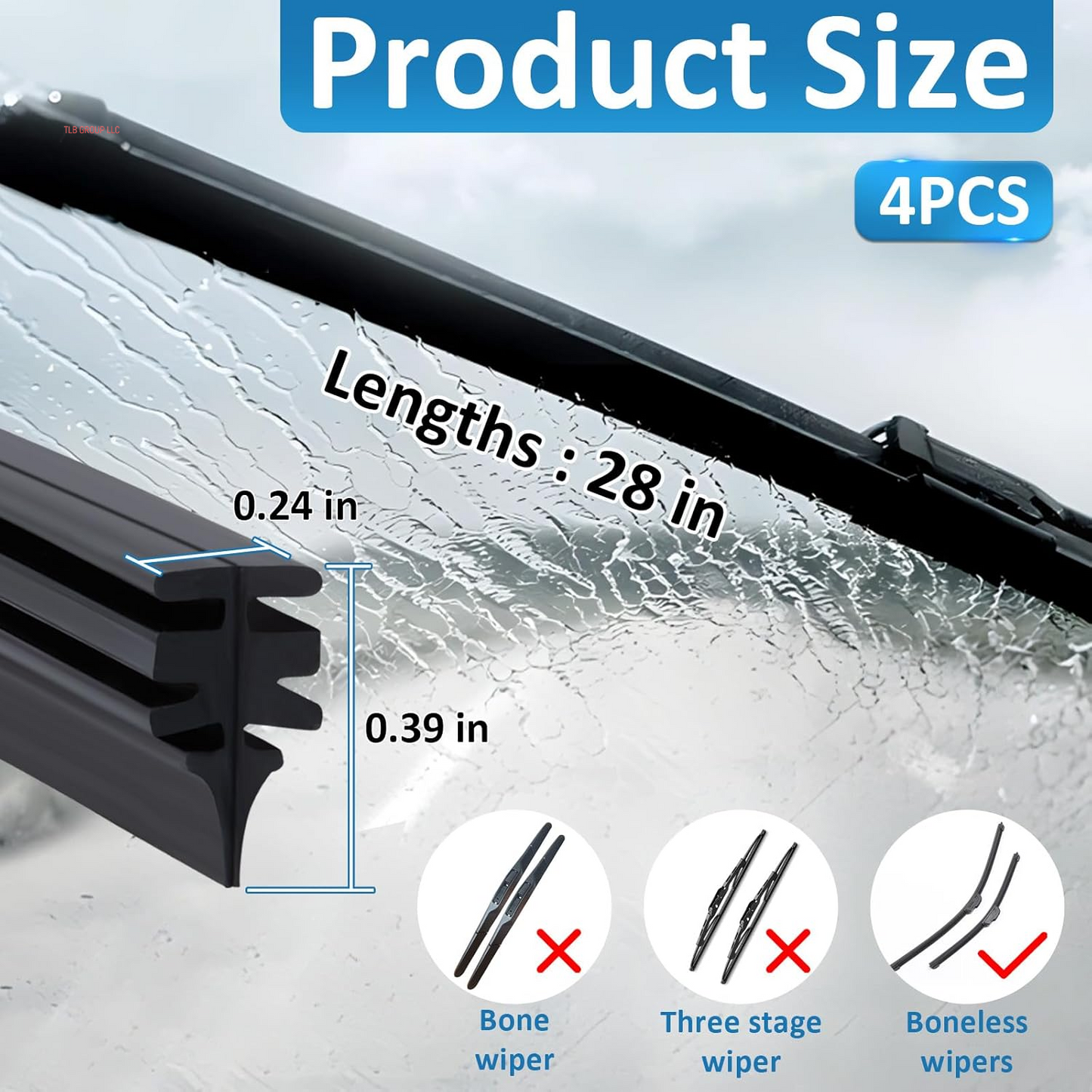 4Pcs Wiper Blade Refill, 28 Inch DIY Adjustable Universal Replacement Wiper Blade Refill Replacement, Wiper Blade Inserts for Front and Rear Windshield Wiper Baldes Rubber Strip for Car, Truck, SUV