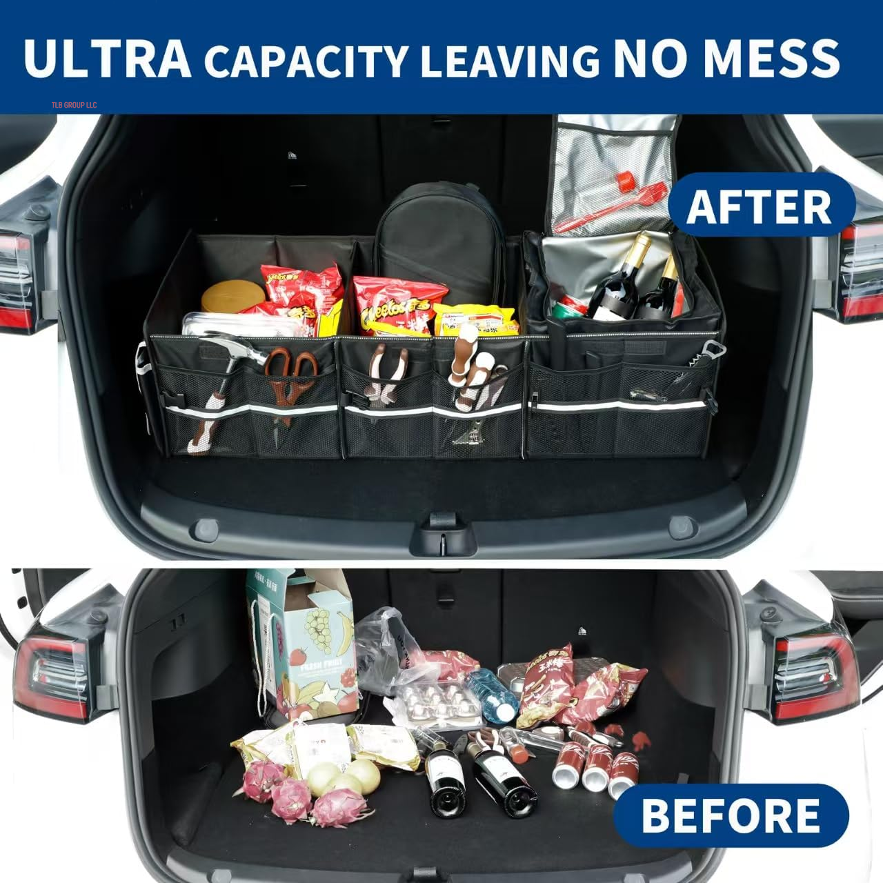 Front Trunk Organizer with Leakproof Cooler Bag for Tesla Model Y Model 3 2017-2025, Frunk Storage Bag Collapsible Container Box Compatible with Front Rear Trunk Rear Seats for Accessories, Black