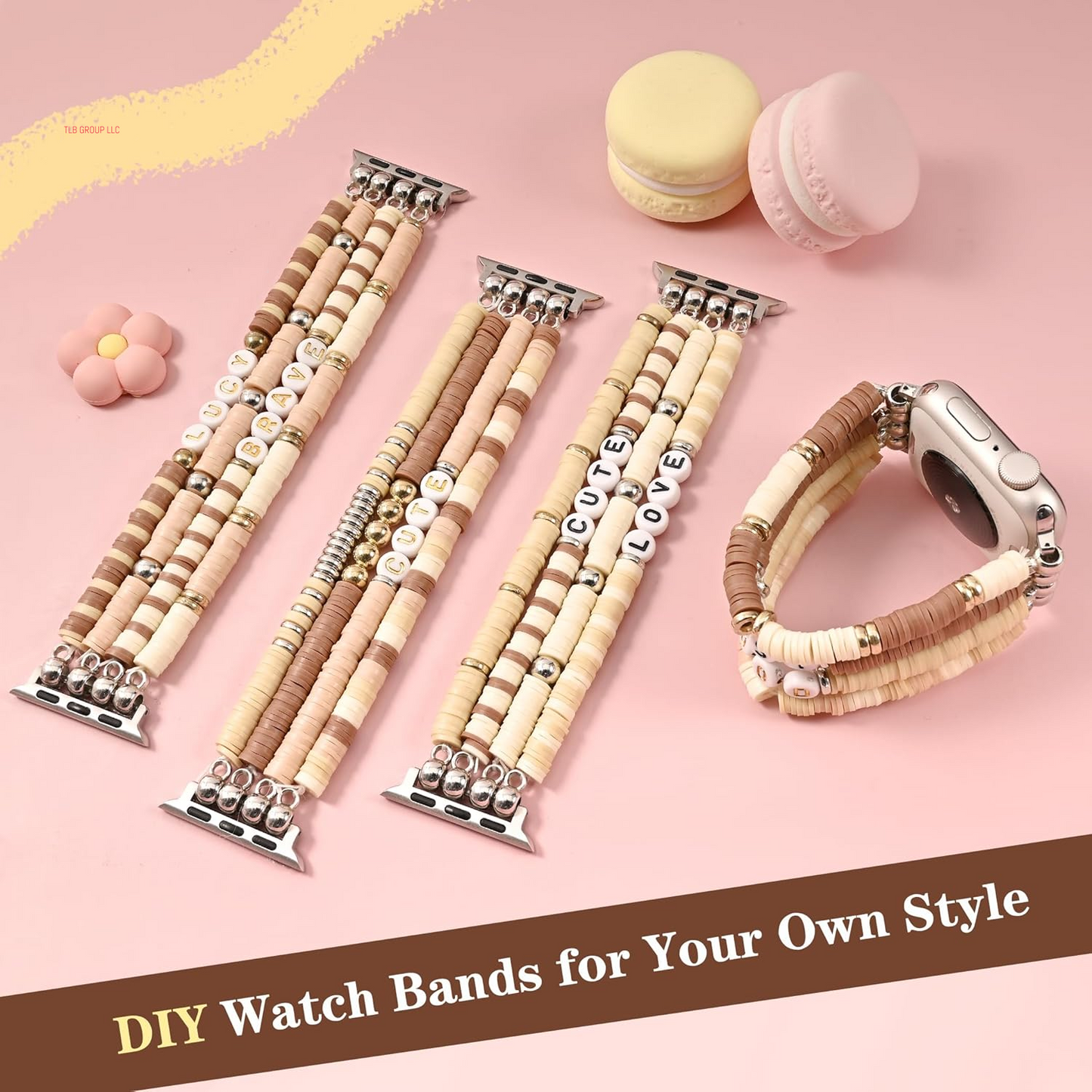 DIY Beaded Bracelet Compatible with Apple Watch Band 38/40/41/42/44/45/46/49Mm, Elastic Stretchy Handmade Cute Straps Replacement for Iwatch Series 10 9 8 7 6 5 4 3 2 1 SE Ultra 1/2 Women Men
