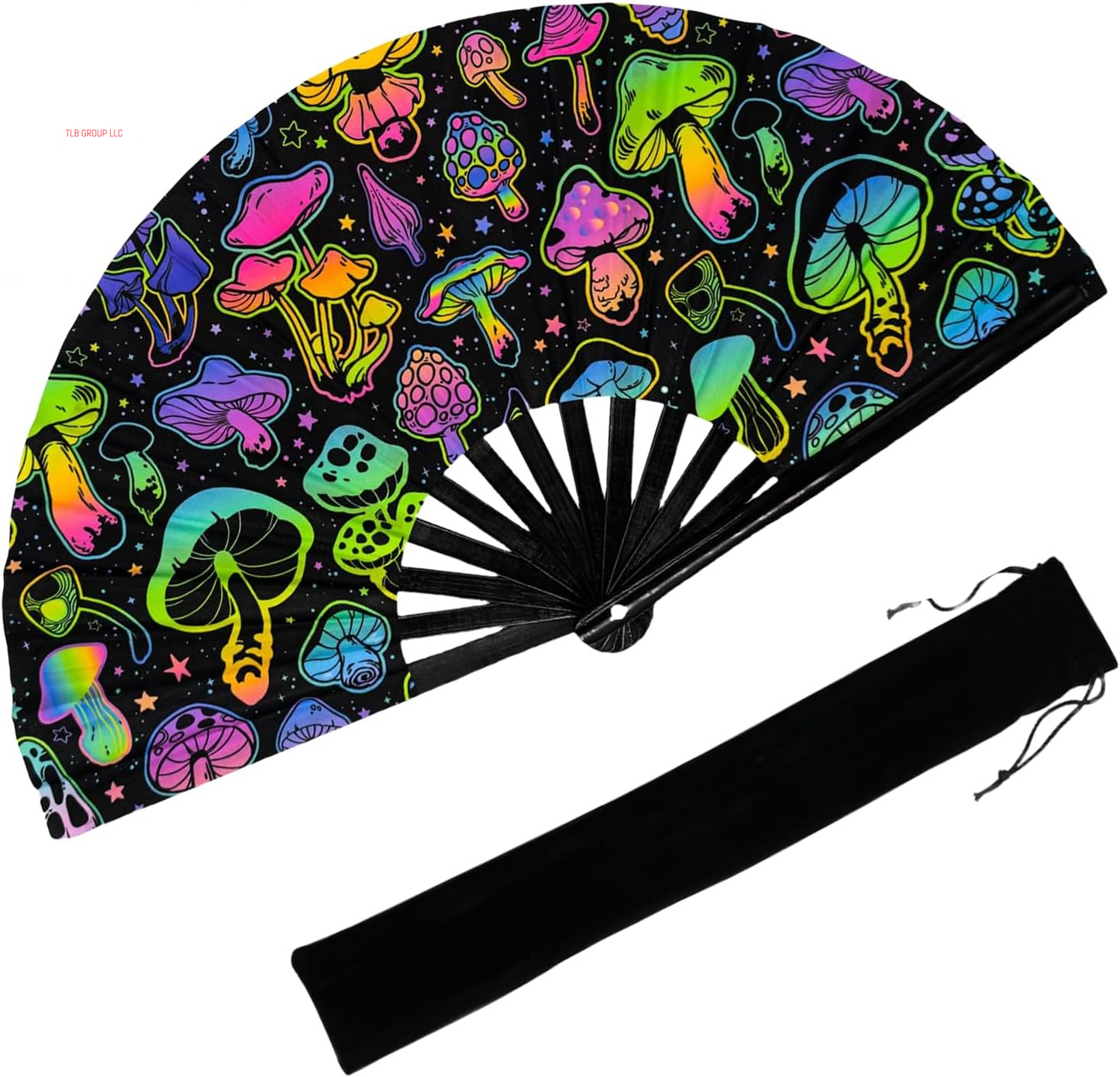 13‘’ UV Glow Large Rave Fan for Men Women, Popping Fan for Line Dancing, Decorative Folding Hand Fan for Party, Home Decoration, Gift, Music Festival Essential, EDM Rave Accessories (Waves)