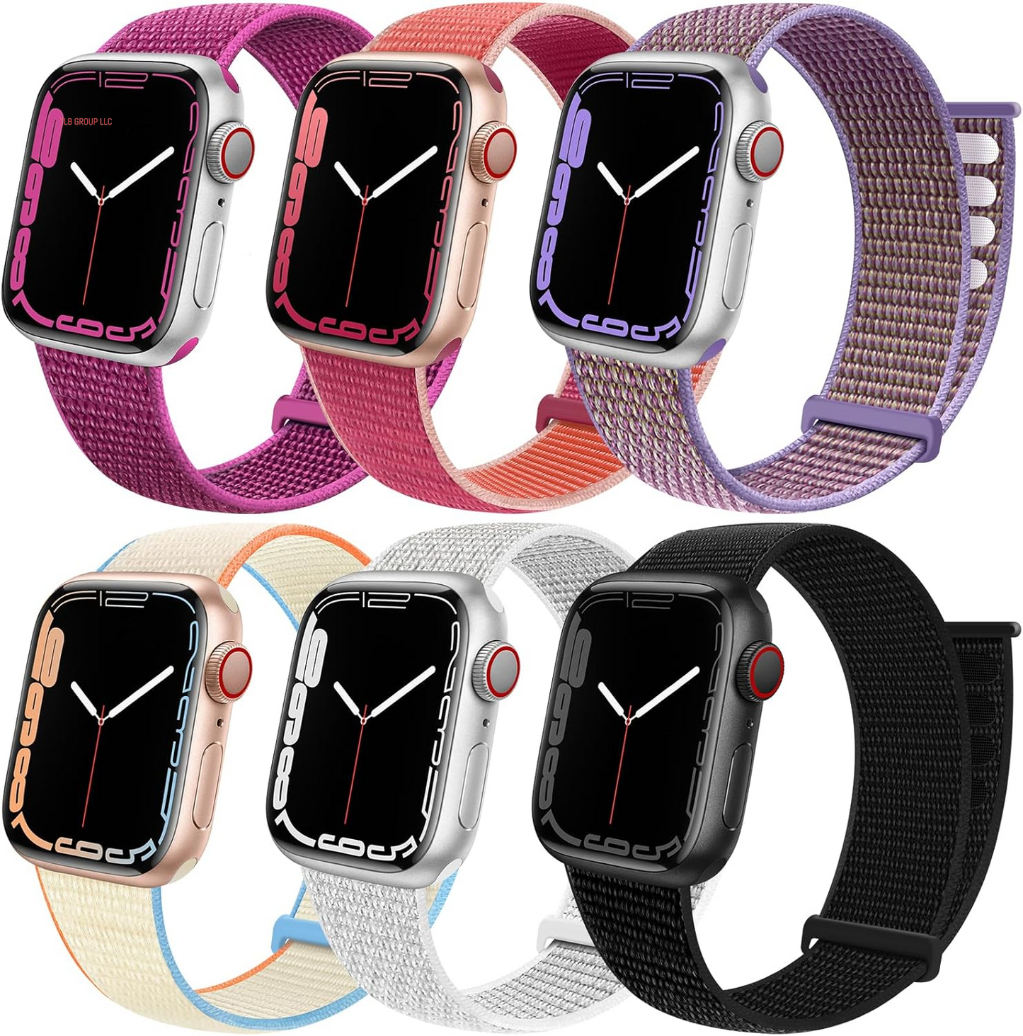 6 Pack Sport Loop Band Compatible with Apple Watch 38Mm 40Mm 41Mm 42Mm 44Mm 45Mm 46Mm 49Mm for Iwatch Ultra Series 10 9 8 7 6 5 SE 4 3 2 1 Strap Nylon Women Men Stretchy Braided Wristband Breathable