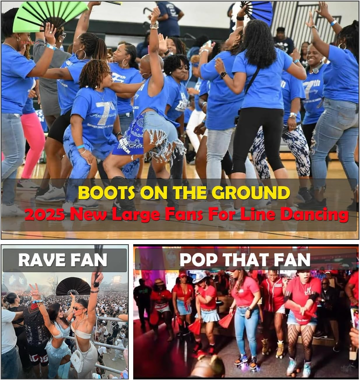 13Inch Large Rave Fan Popping Fan Clacking Fans for Line Dancing,Hand Fans for Women Foldable,Boots on the Ground Fan,Portable for Outdoor,Wedding,Party,Decoration(Blue,1 Pack)