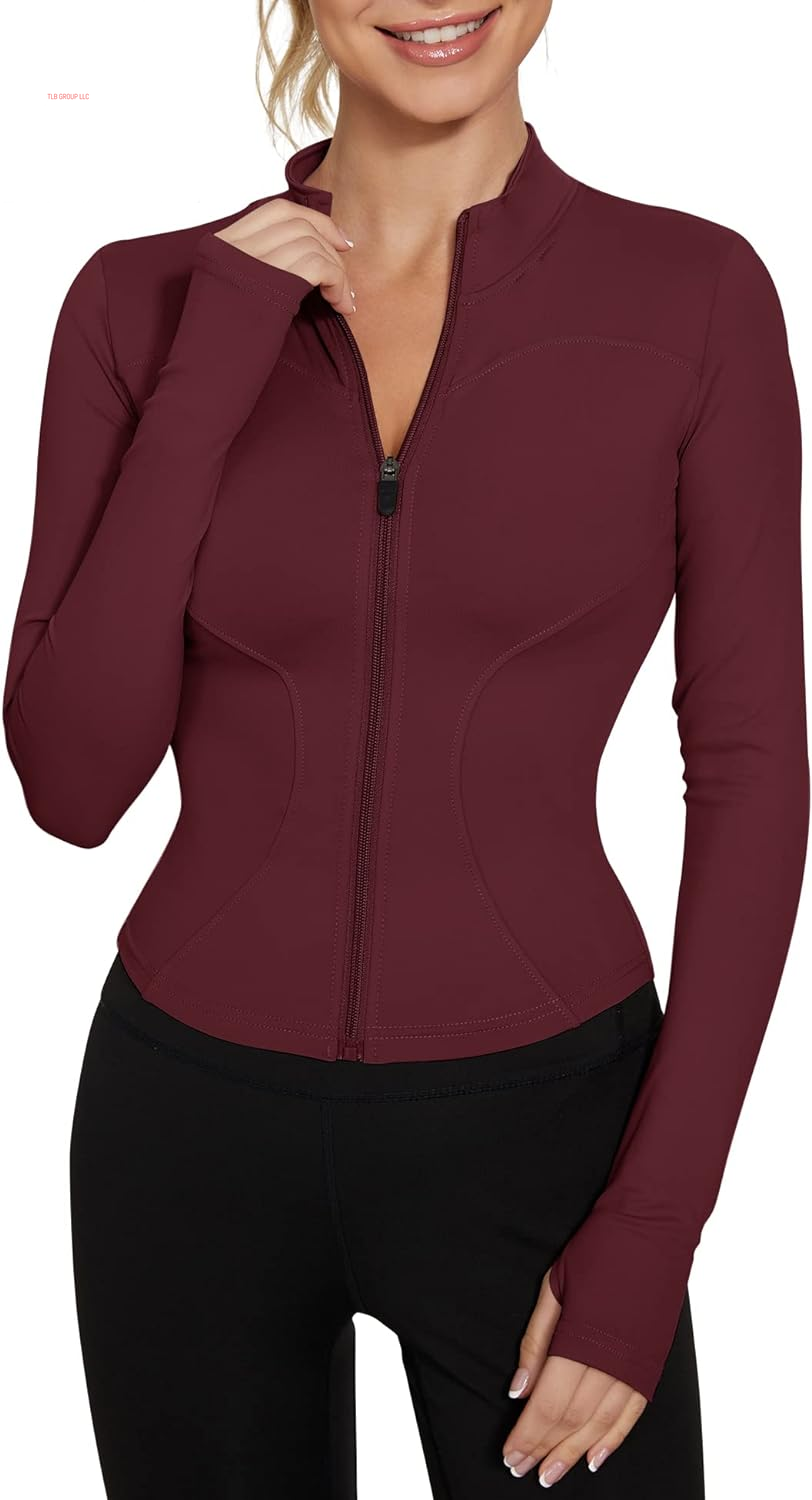 Women'S Workout Jacket Lightweight Zip up Yoga Jacket Cropped Athletic Slim Fit Tops