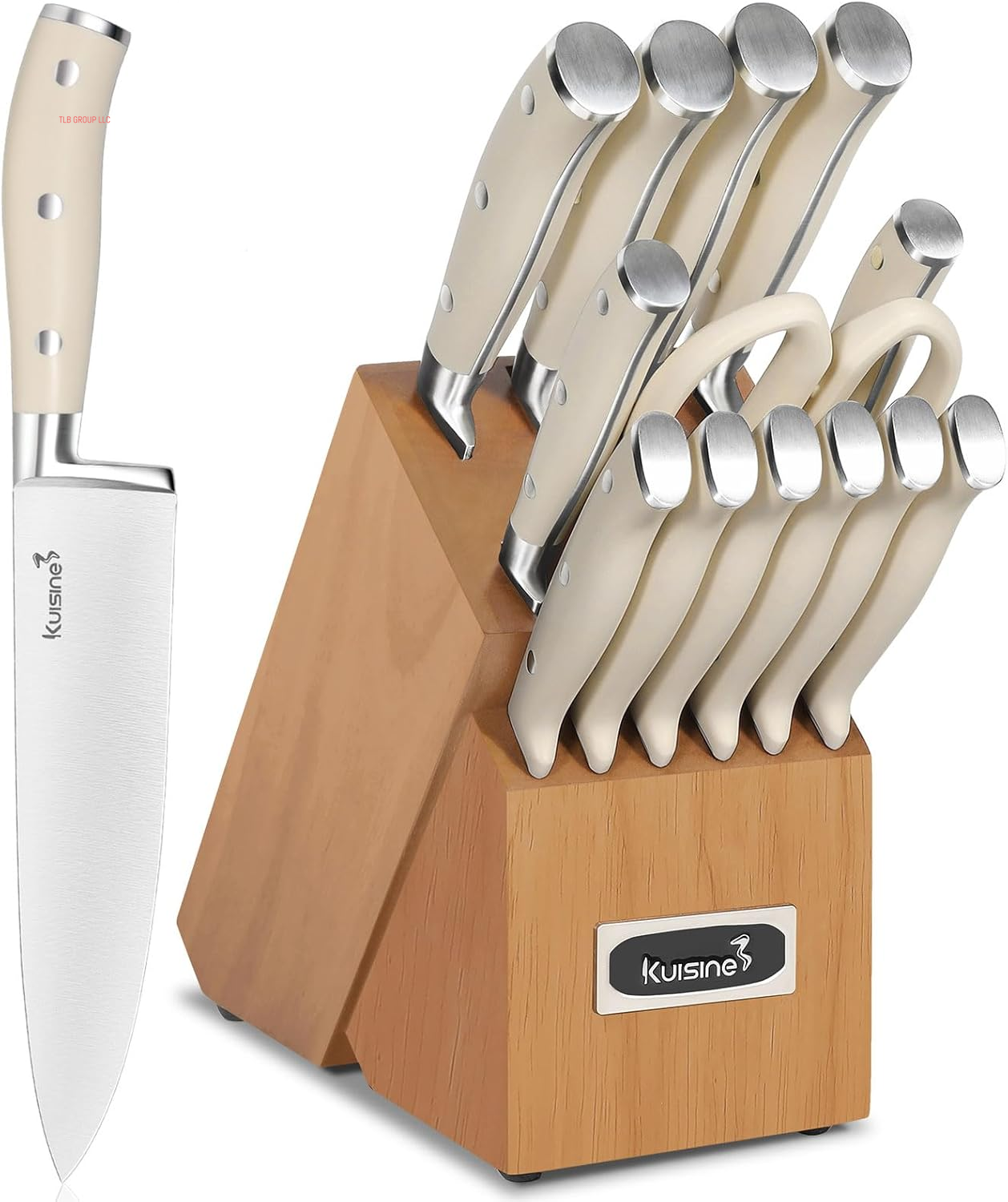 Chef Knife Set,High Carbon Stainless Steel Sharp Knife Set Ergonomic Handle,Kitchen Knife Block Set with Built-In Sharpener(Ivory Pro,15Pcs)