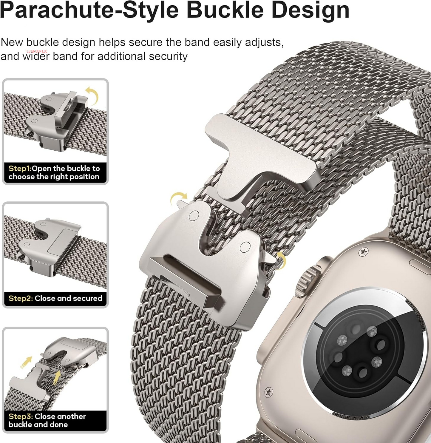 Milanese Mesh Loop Compatible with Apple Watch Band Ultra 2/Ultra 49Mm 46Mm 45Mm 44Mm Men Women, Designer Parachute-Style Metal Buckle Adjustable Strap for Iwatch SE Series 10/9/8/7/6/5/4