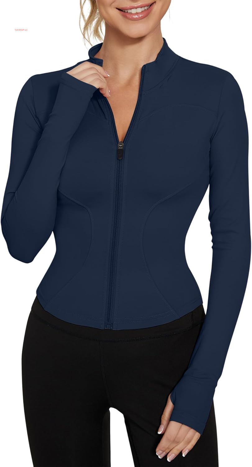 Women'S Workout Jacket Lightweight Zip up Yoga Jacket Cropped Athletic Slim Fit Tops