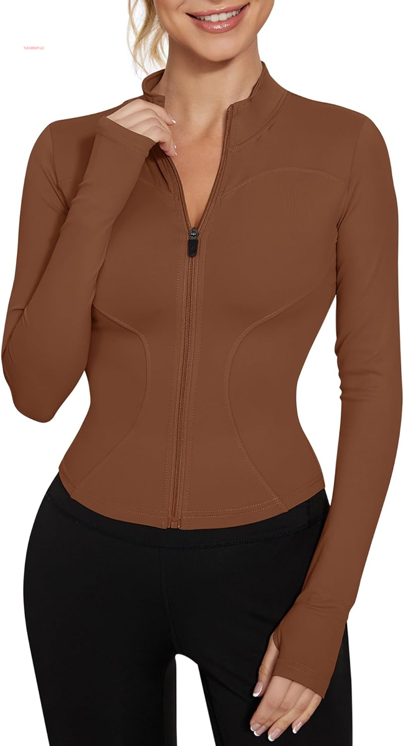 Women'S Workout Jacket Lightweight Zip up Yoga Jacket Cropped Athletic Slim Fit Tops
