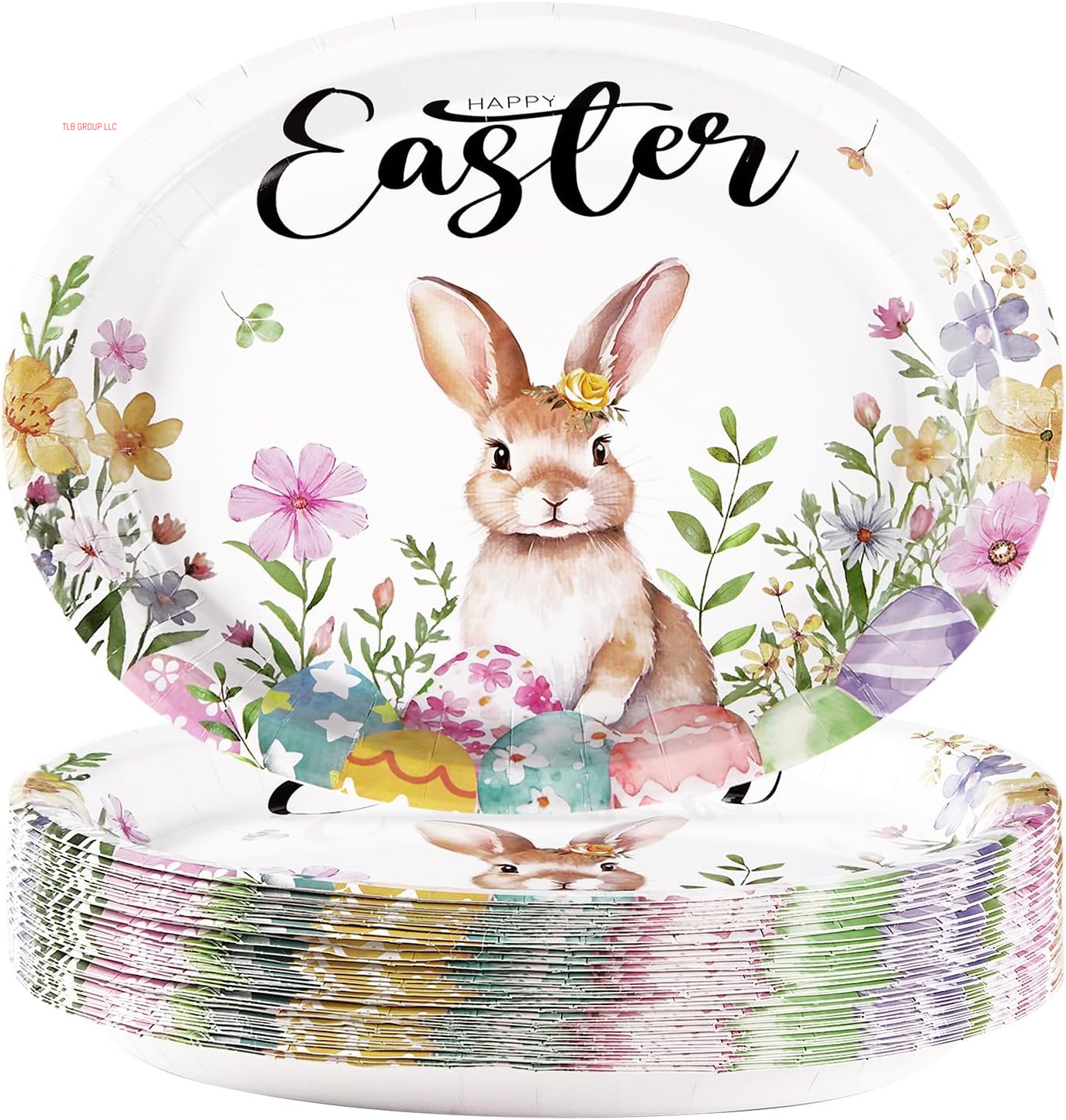 50Pcs Easter Oval Paper Plates 10" X 12" Large Disposable Heavy Duty Color Easter Buffalo Plaid Checkered Paper Platters Spring Rainbow Dessert Plates for Holiday Dinner Birthday Party Supplies