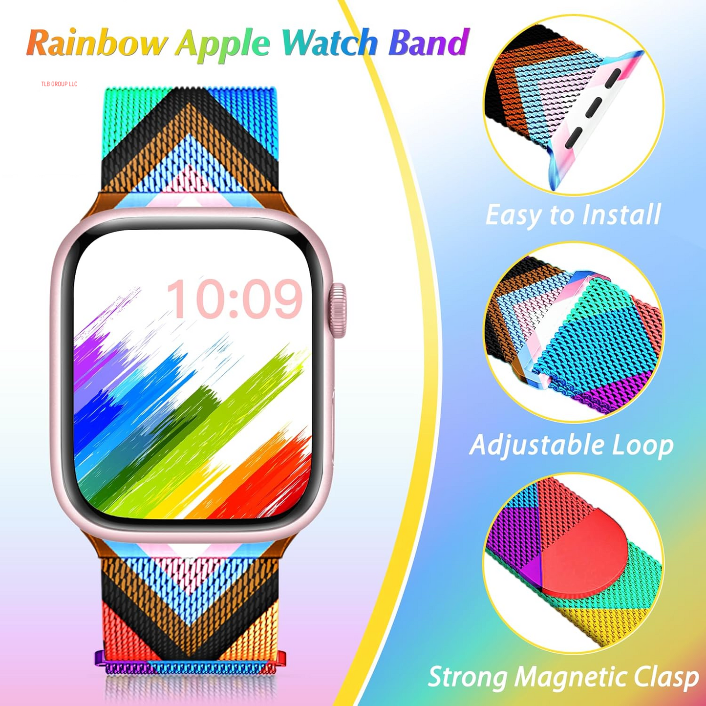 Magnetic Pride Apple Watch Bands for Women Men 41Mm 42Mm 44Mm 45Mm 46Mm 49Mm 38Mm 40Mm, Milanese Loop Strap Rainbow Apple Watch Band for Iwatch Series 10 9 SE 8 7 6 5 4 Ultra 2 1-Innovative