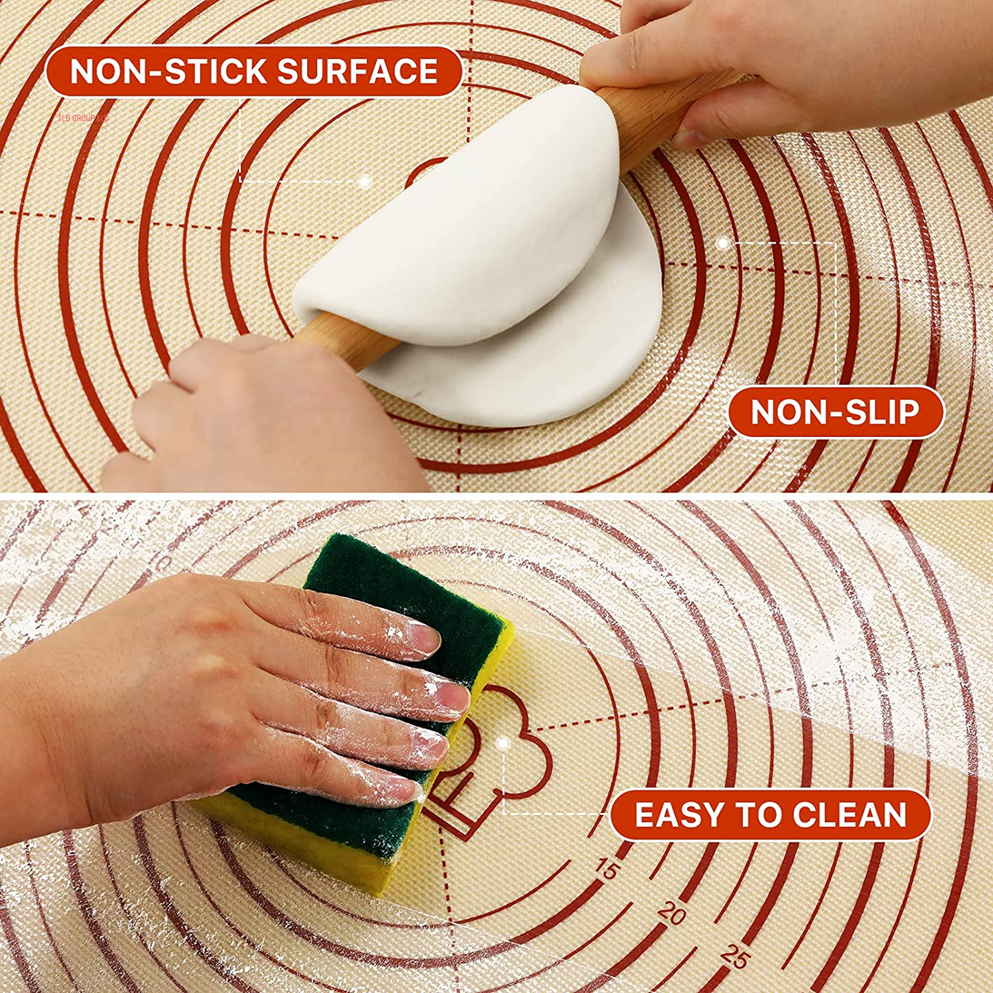 26X16 Inch Extra Thick Silicone Baking Mat with Measurements, Non-Slip and Reusable - for Cookies, Bread, Pastry