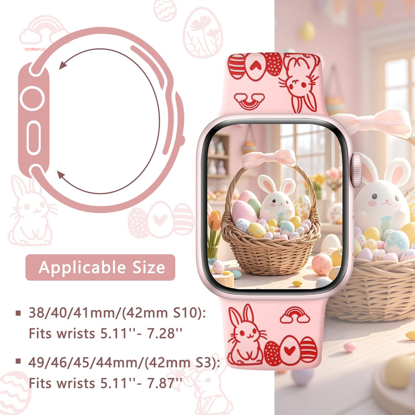 2 Pack Silicone Band for Apple Watch Bands 41Mm 40Mm 42Mm(Series 10) 38Mm Iwatch Bands Series 10 9 8 7 SE 6 5 4 3 for Women Men, Cute Easter Fancy Dressy Designer Holiday Gift Engraved Strap
