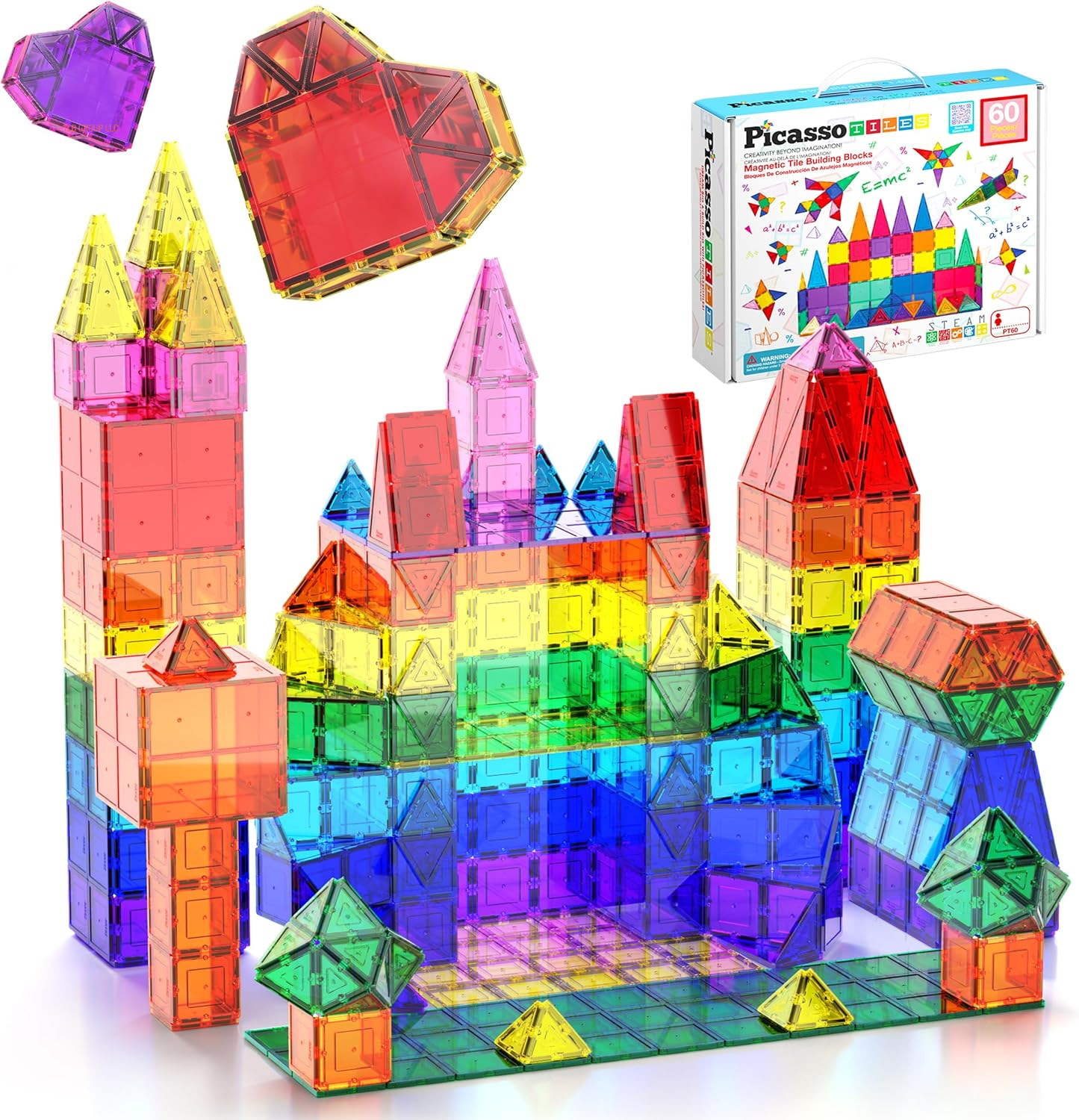 60 Piece Set 60Pcs Magnet Building Tiles Clear Magnetic 3D Blocks Construction Playboards - Creativity beyond Imagination, Inspirational, Recreational, Educational, Conventional