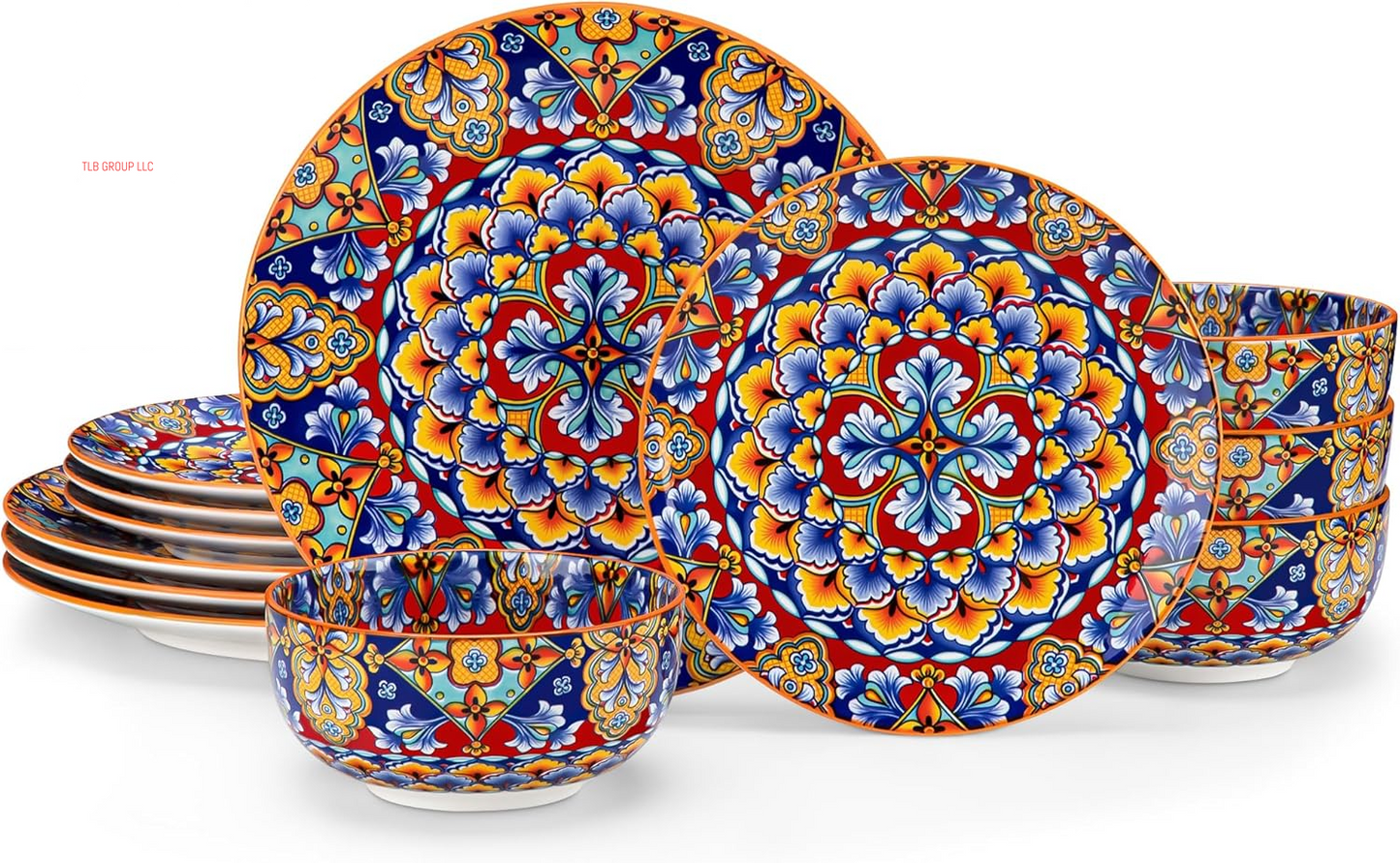 12 Pieces Dinnerware Sets, Plates and Bowls Set, Porcelain Dishes Set for 4, Microwave and Dishwasher Safe, Scratch Resistant, Bohemian Style Dining Ware Service for 4, Series SIMI