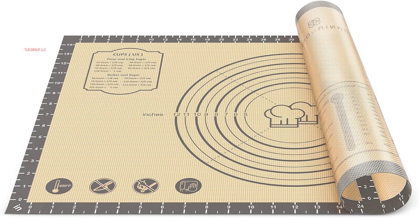 26X16 Inch Extra Thick Silicone Baking Mat with Measurements, Non-Slip and Reusable - for Cookies, Bread, Pastry