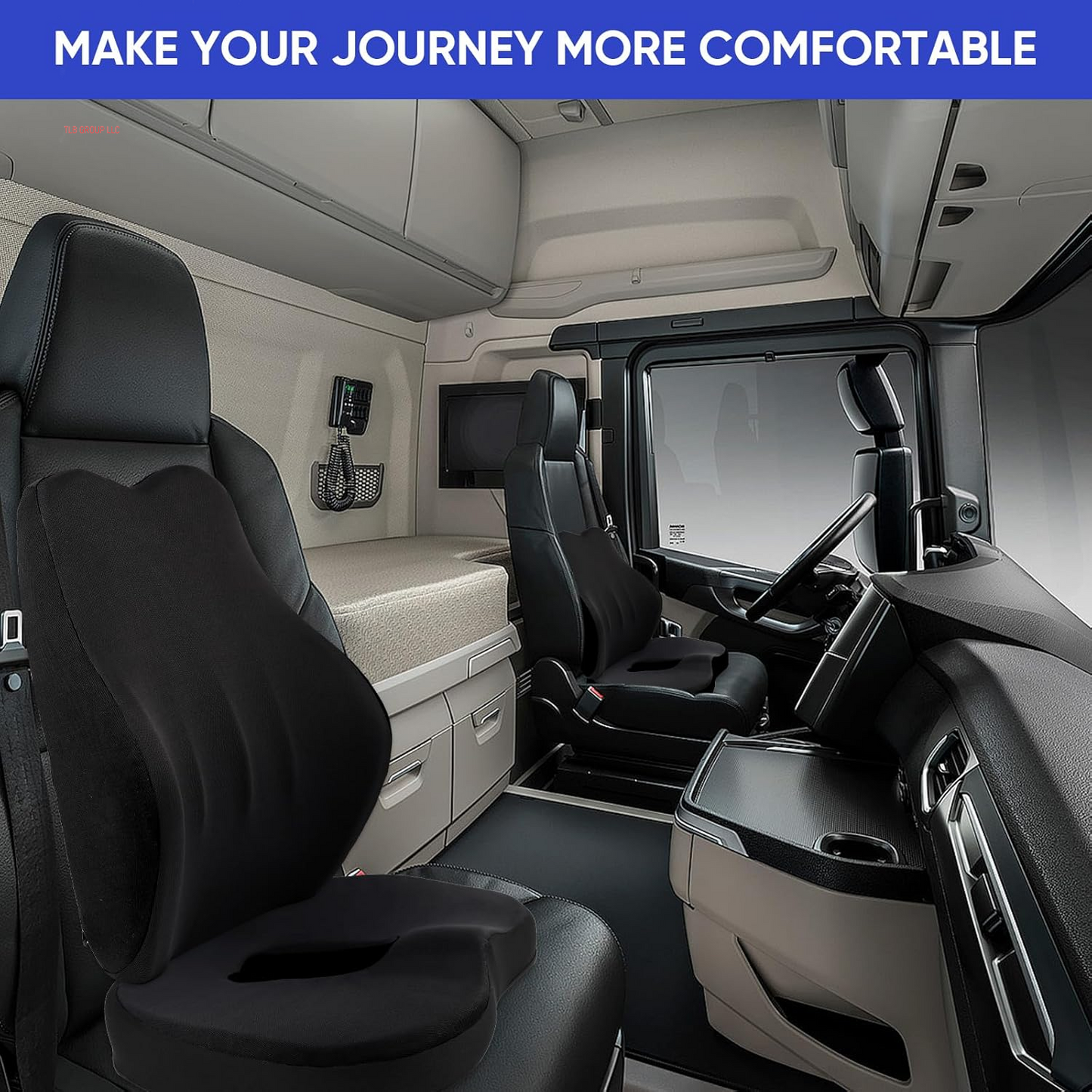 Truck Seat Cushion, 2PC 100% Memory Foam Seat Cushion for Truck Driver, Truck Driver Seat Cushion & Back Support, Semi Truck Accessories for Men -Seat Cushion-18X14.5X3.5In, Lumbar Cushion-16.5X15.4X5 TRUCK DRIVER