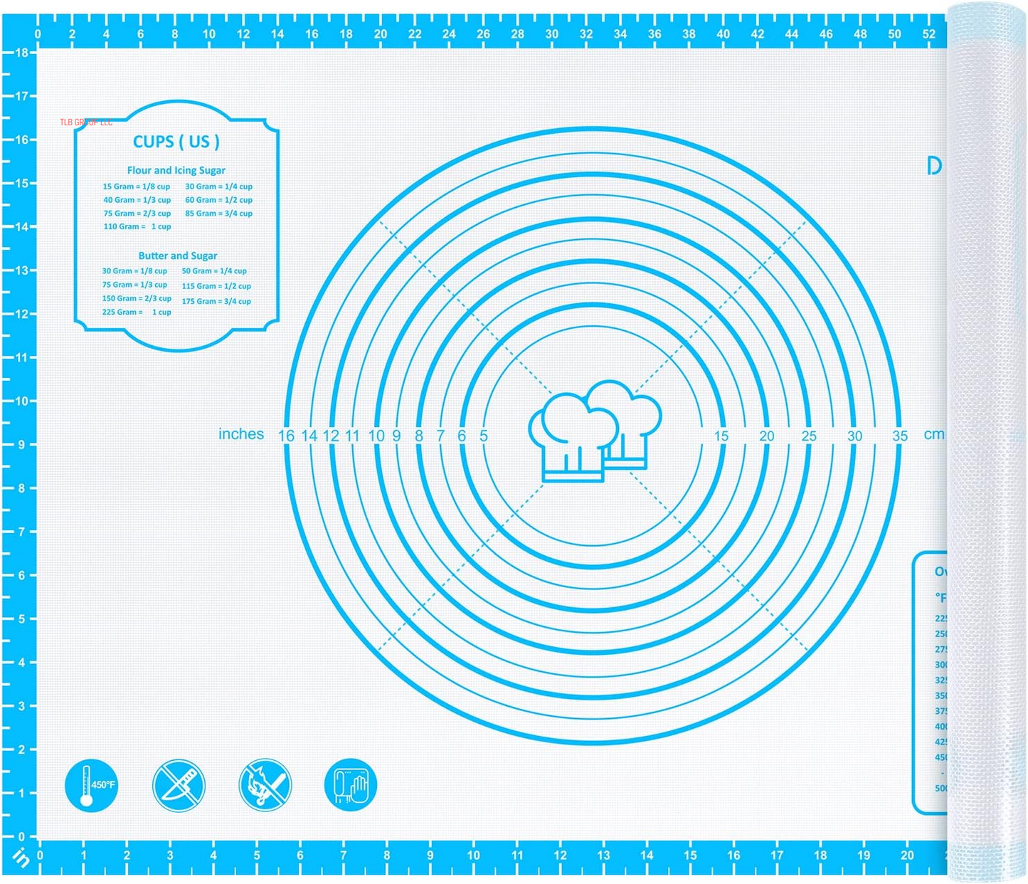 26X16 Inch Extra Thick Silicone Baking Mat with Measurements, Non-Slip and Reusable - for Cookies, Bread, Pastry