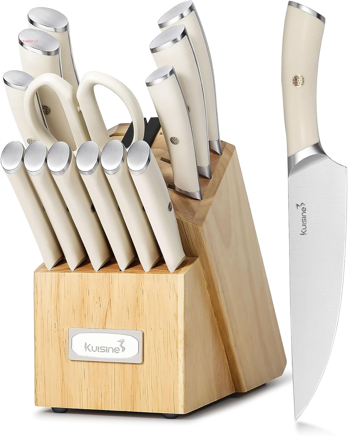 Chef Knife Set,High Carbon Stainless Steel Sharp Knife Set Ergonomic Handle,Kitchen Knife Block Set with Built-In Sharpener(Ivory Pro,15Pcs)
