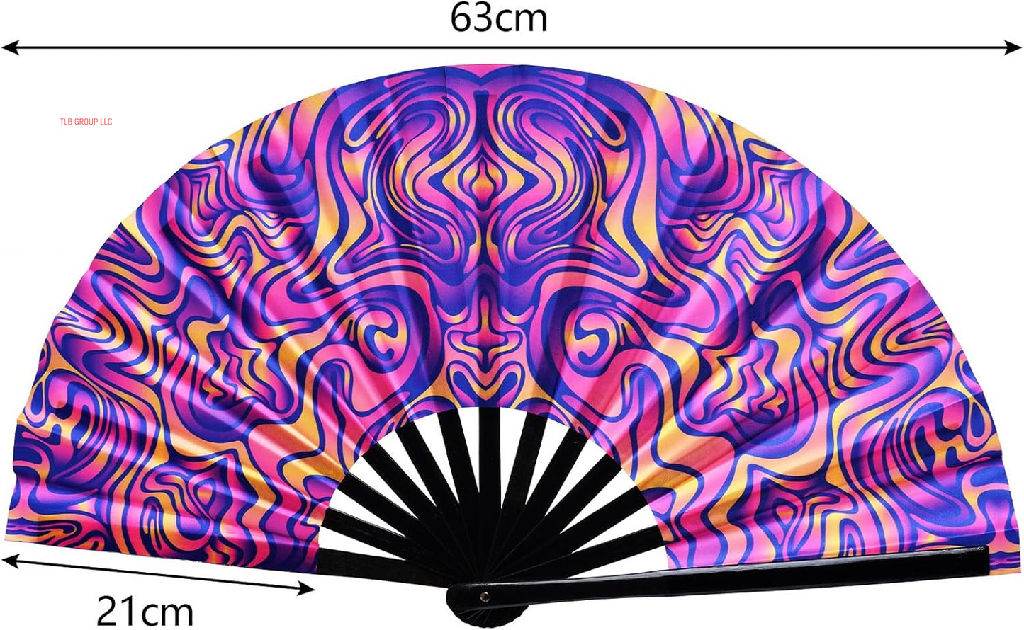 UV Glow Rave Fan Large Handheld Folding 13 Inch Bamboo Festival Foldable Clack Popping Fan for Line Dancing Men and Women (Ripple)