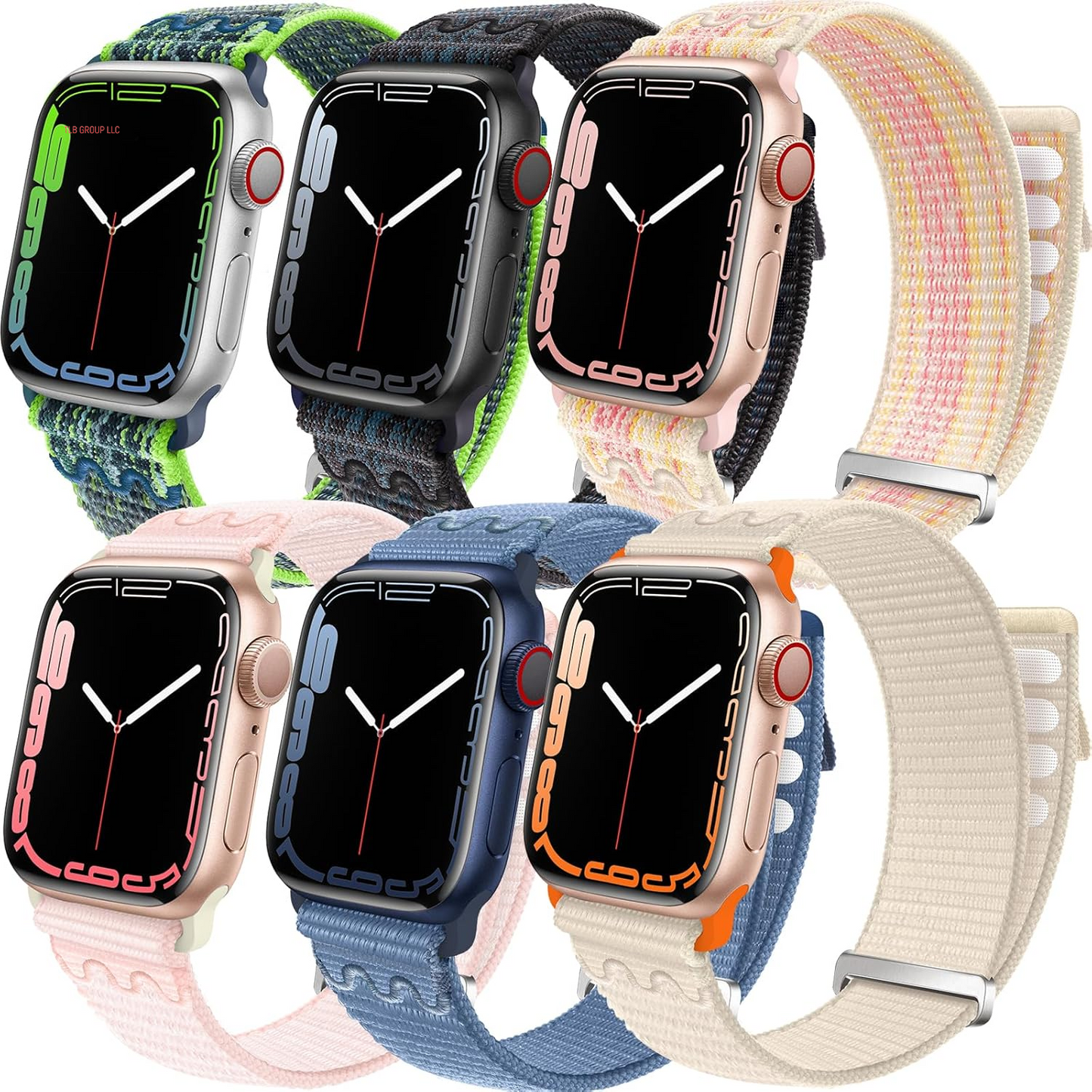6 Pack Sport Loop Band Compatible with Apple Watch 38Mm 40Mm 41Mm 42Mm 44Mm 45Mm 46Mm 49Mm for Iwatch Ultra Series 10 9 8 7 6 5 SE 4 3 2 1 Strap Nylon Women Men Stretchy Braided Wristband Breathable