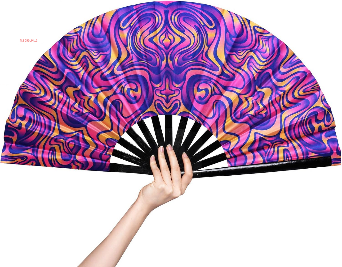 UV Glow Rave Fan Large Handheld Folding 13 Inch Bamboo Festival Foldable Clack Popping Fan for Line Dancing Men and Women (Ripple)