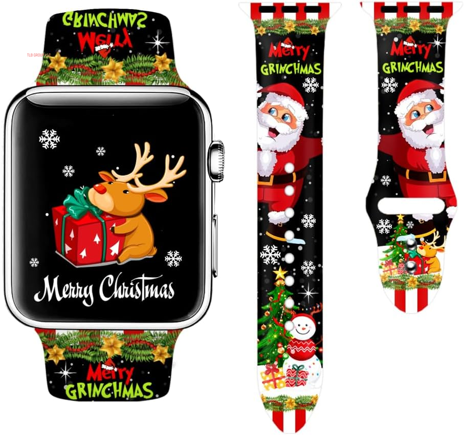 Holidays Watch Band Compatible with Apple Watch 38Mm 40Mm 41Mm 42Mm 44Mm 45Mm 49Mm for Women Men,Soft Silicone Replacement Sport Accessories Strap Replacement Wristband for Iwatch Series Ultra 9 8 7 6 5 4 3 2 1 SE