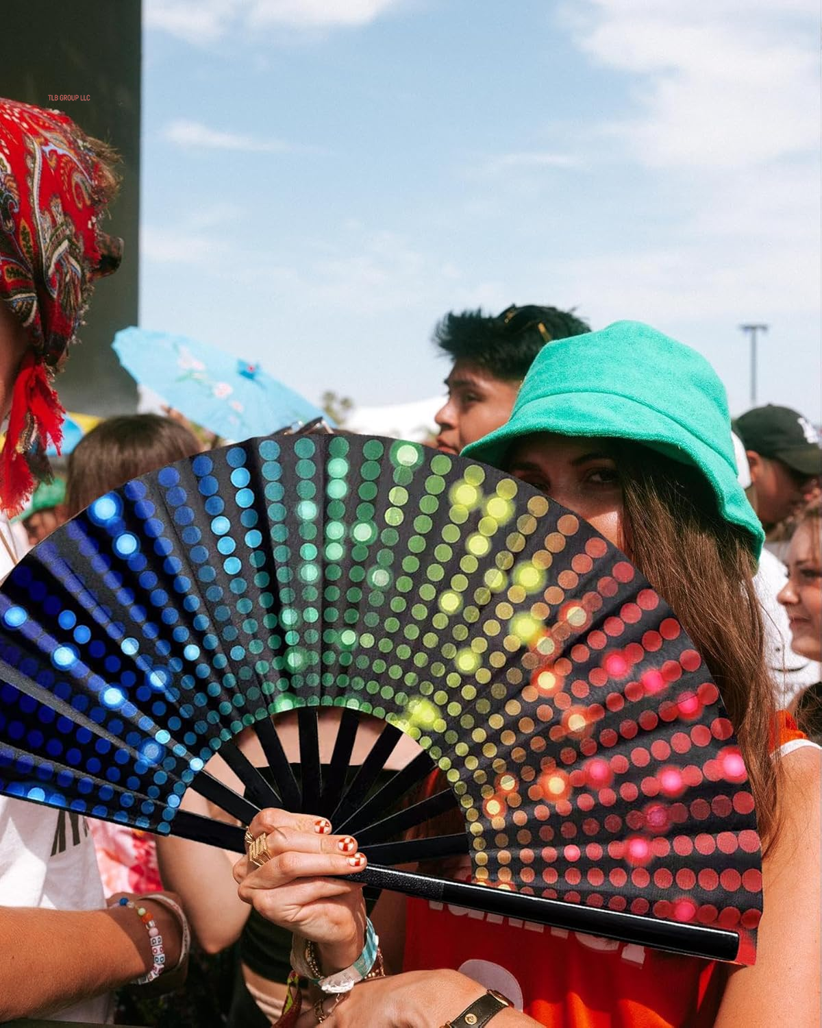 13 Inch Large Folding Fan-Hand Fan Popping Fan for Line Dancing Clacking Fans for Boots on the Ground Dance,Party,Outdoor,Decoration (Party Lights)