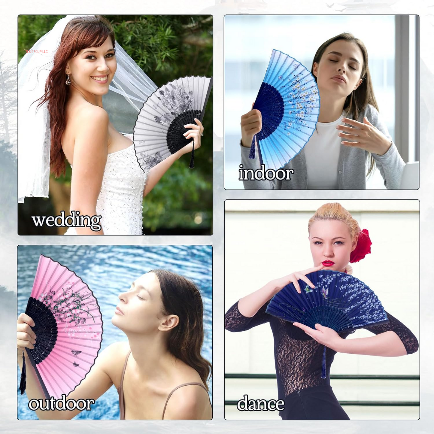 4Pcs Popping Fans for Line Dancing, Foldable Folding Wood Clack Hand Fans Retro Pattern Chinese Style Handheld Rave Accessories for Line Dancing and More