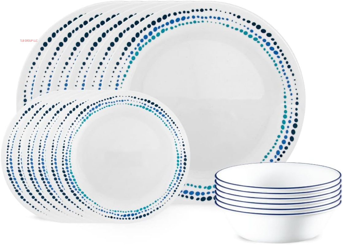 Vitrelle 18-Piece Service for 6 Dinnerware Set, Triple Layer Glass and Chip Resistant, Lightweight round Plates and Bowls Set, Winter Frost White