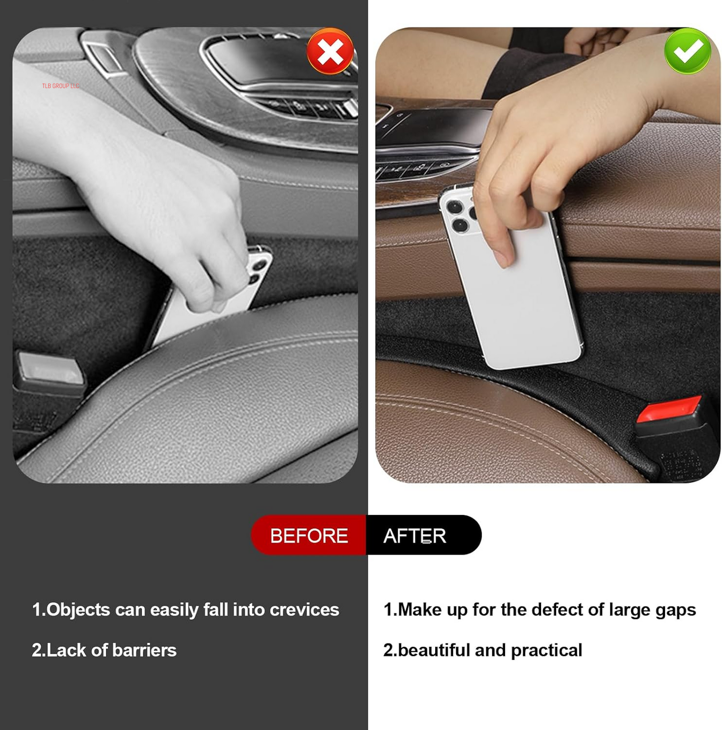 2 Pack Car Seat Gap Filler, Fit PU Leather, No More Lost Items, Prevents Drops & Clutter–Universal Fit Seat Gap Plug for Cars, Suvs & Trucks – Sleek Design, Easy Install (Black)