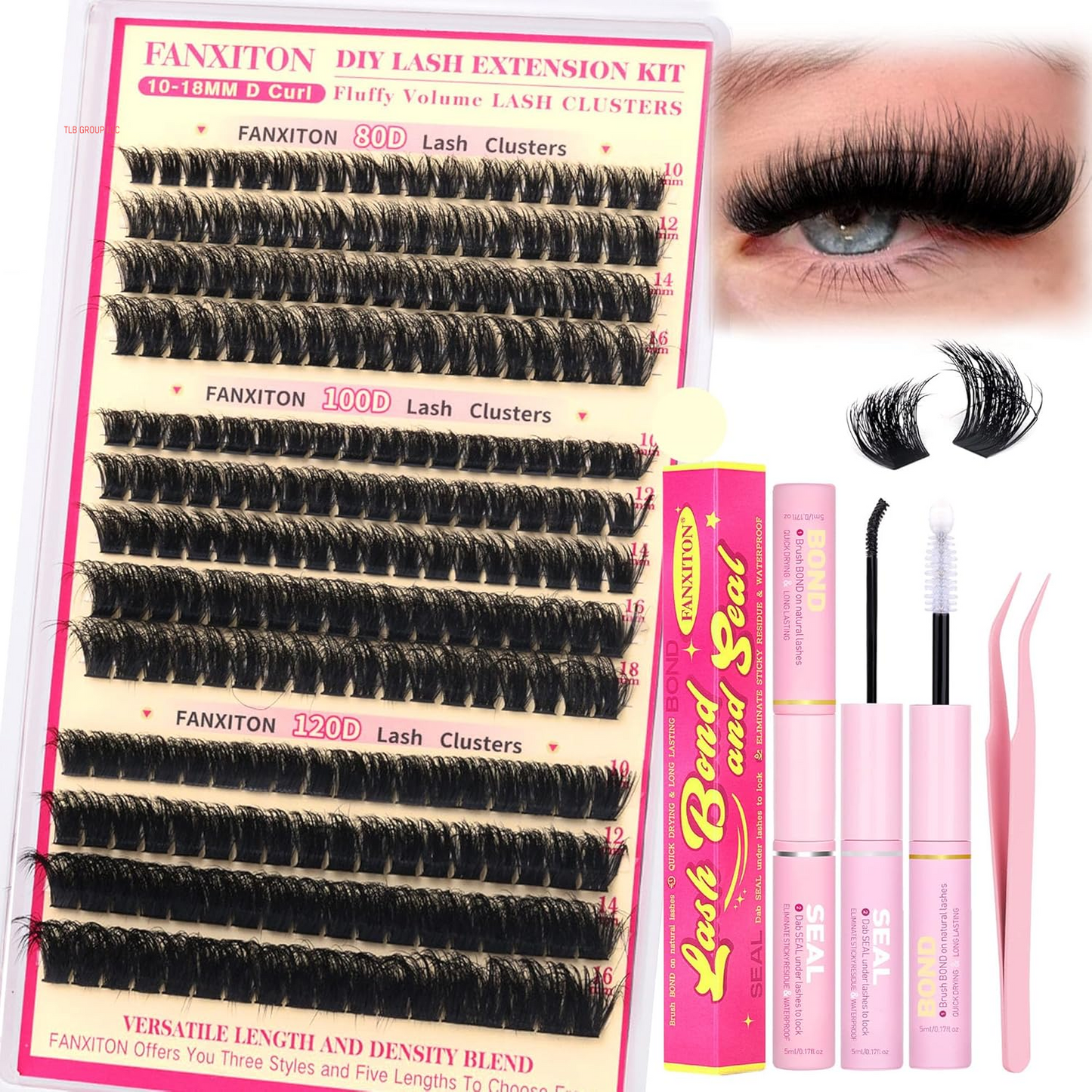 DIY Lash Extension Kit 40D+50D Volume Lash Clusters Kit with Lash Bond and Seal 280 Pcs Thick Individual Lashes 9-16 Mm D Mink Lashes Cluster, Lash Cluster Remover and Tweezers by