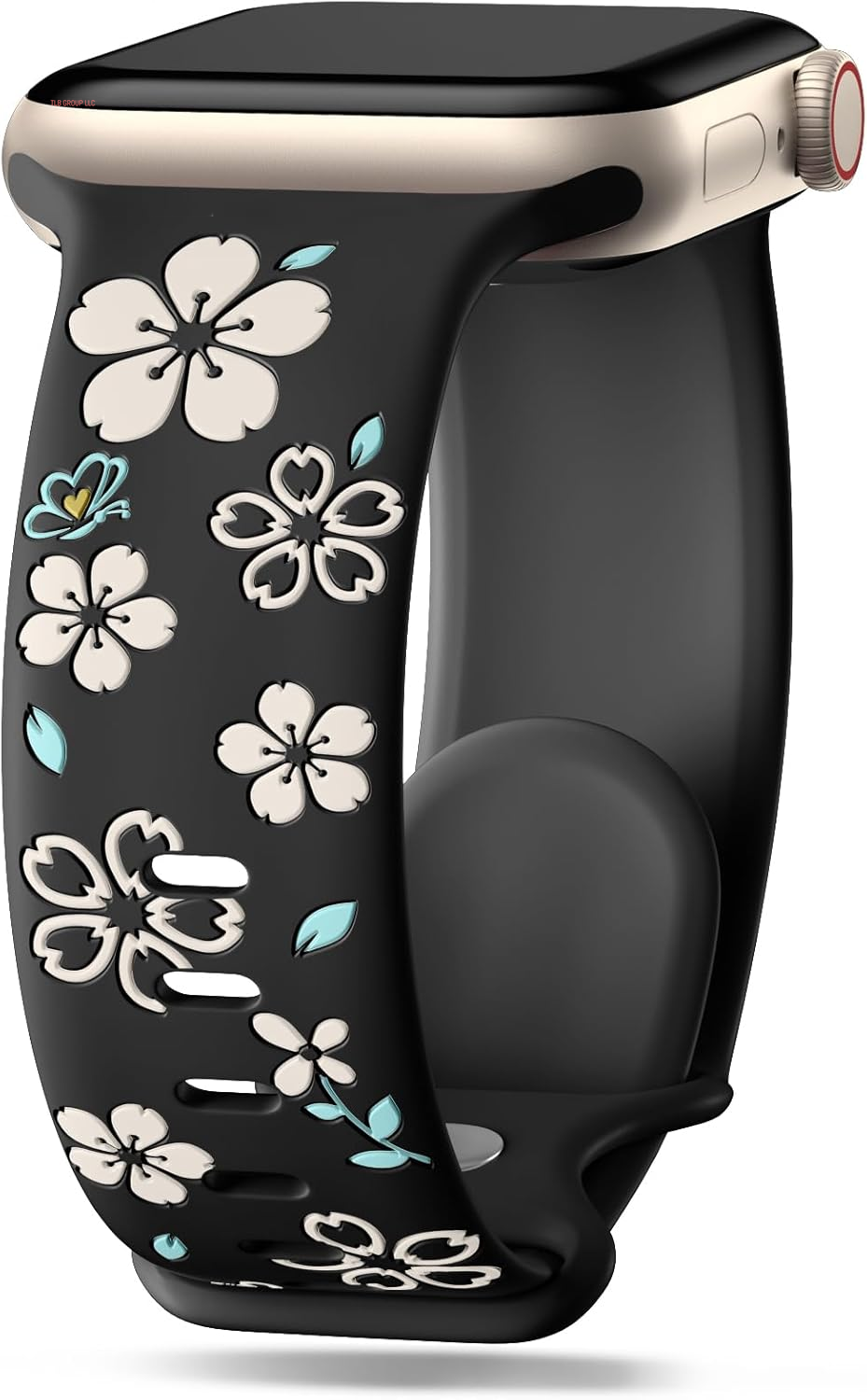 Floral Engraved Band Compatible for Apple Watch Bands for Women 40Mm 41Mm 38Mm 42Mm 44Mm 45Mm 46Mm 49Mm, Cute Flower Silicone Inlay Dressy Strap for Iwatch Series 10 9 8 7 6 5 4 3 2 SE Ultra