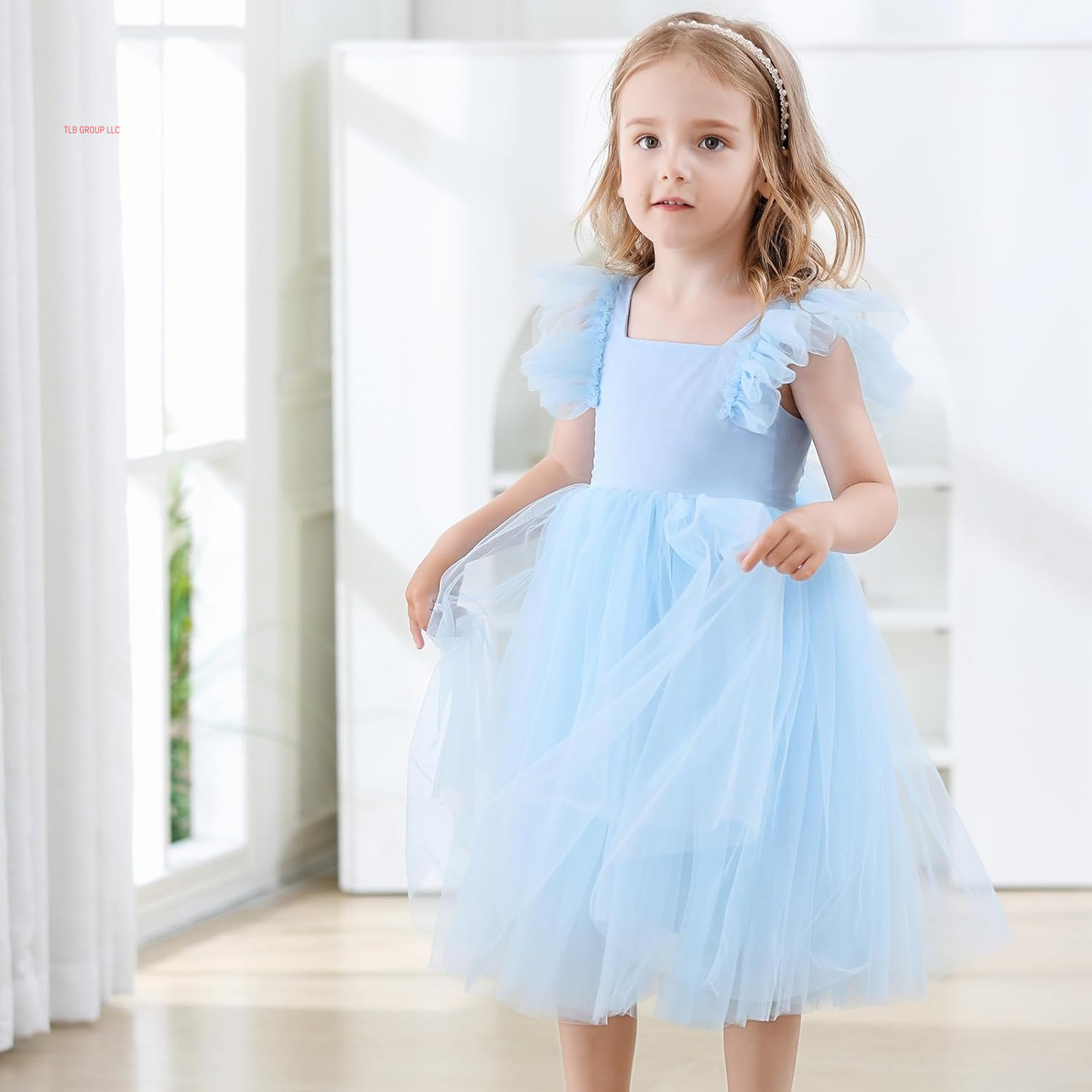 Toddler Girls Vintage Party Dress Ruffled Sleeve A-Line Tulle Flower Girl Dresses for Wedding,Birthday