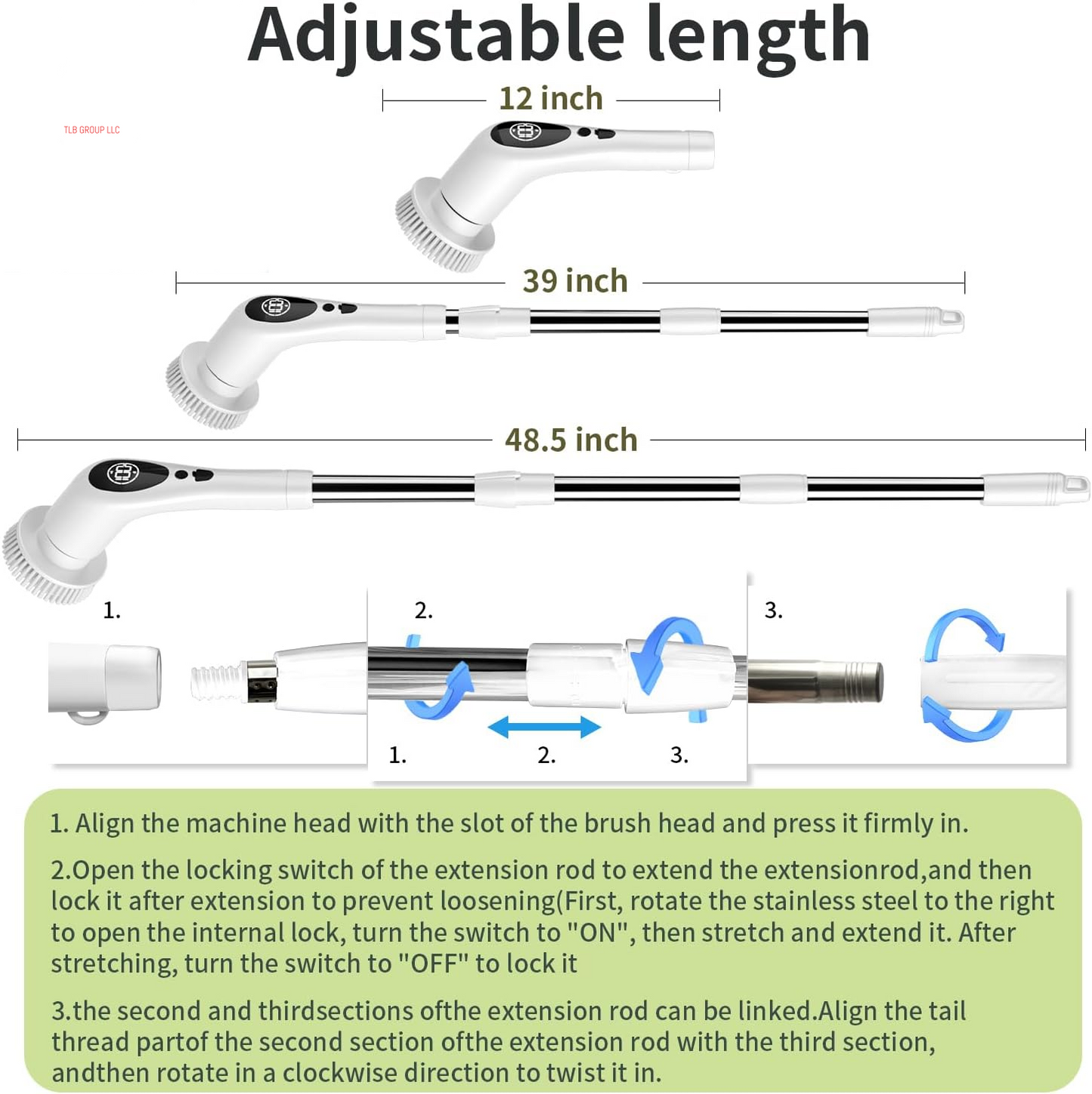 Electric Spin Scrubber Cordless Cleaning Brush Shower Cleaning Brush with 9 Replaceable Brush Heads Long Handle Shower Cleaner Brush for Bathroom, White, TD-8136