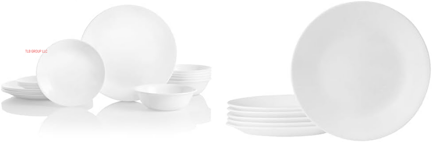Vitrelle 18-Piece Service for 6 Dinnerware Set, Triple Layer Glass and Chip Resistant, Lightweight round Plates and Bowls Set, Winter Frost White
